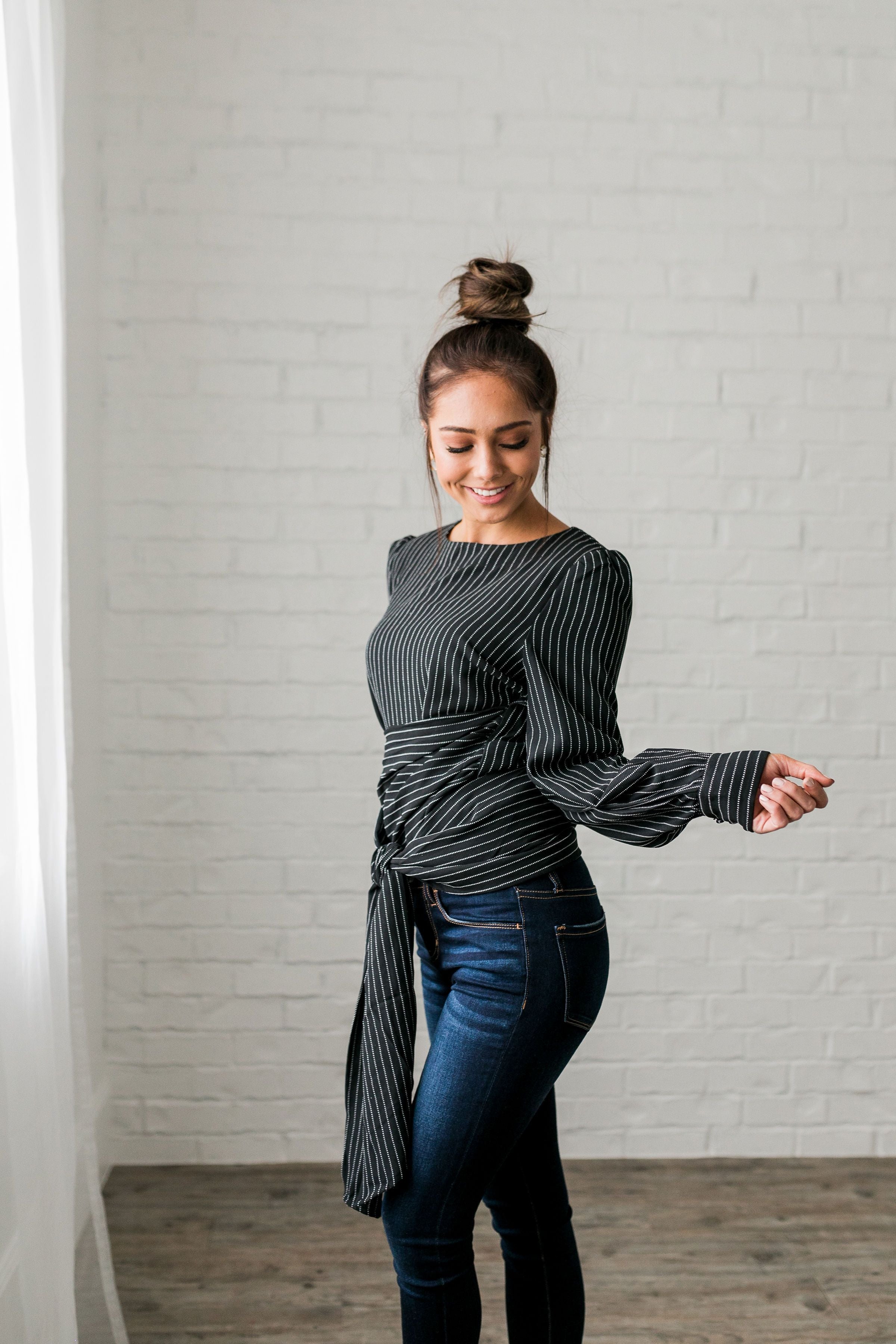 Wrap Around Pinstriped Blouse