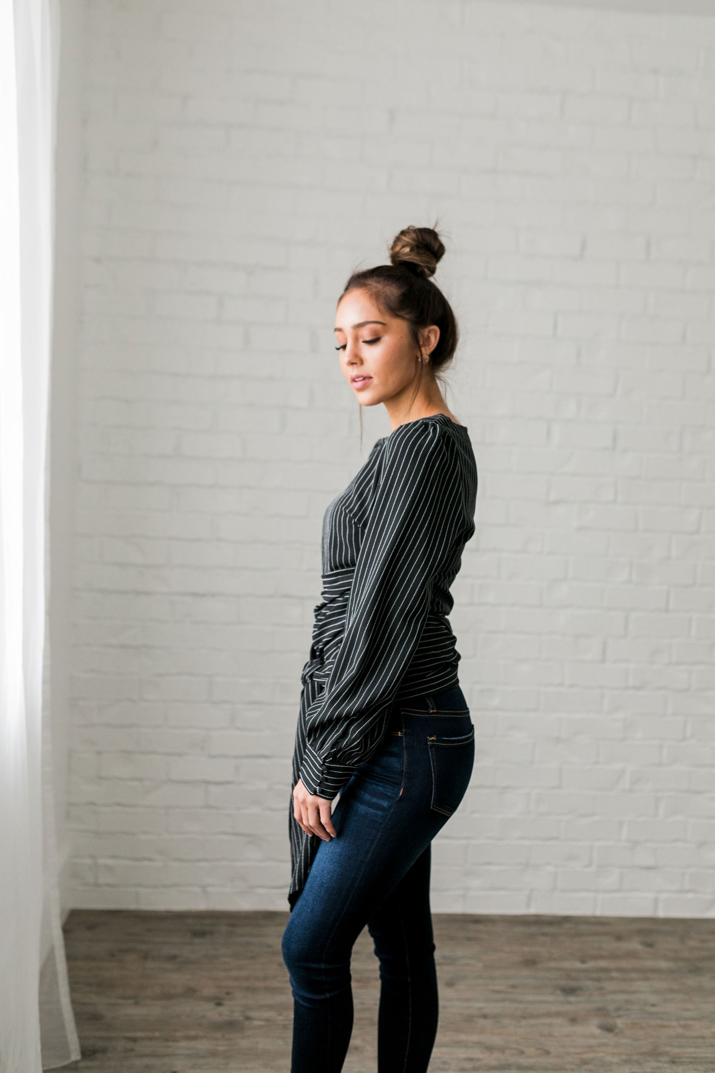 Wrap Around Pinstriped Blouse