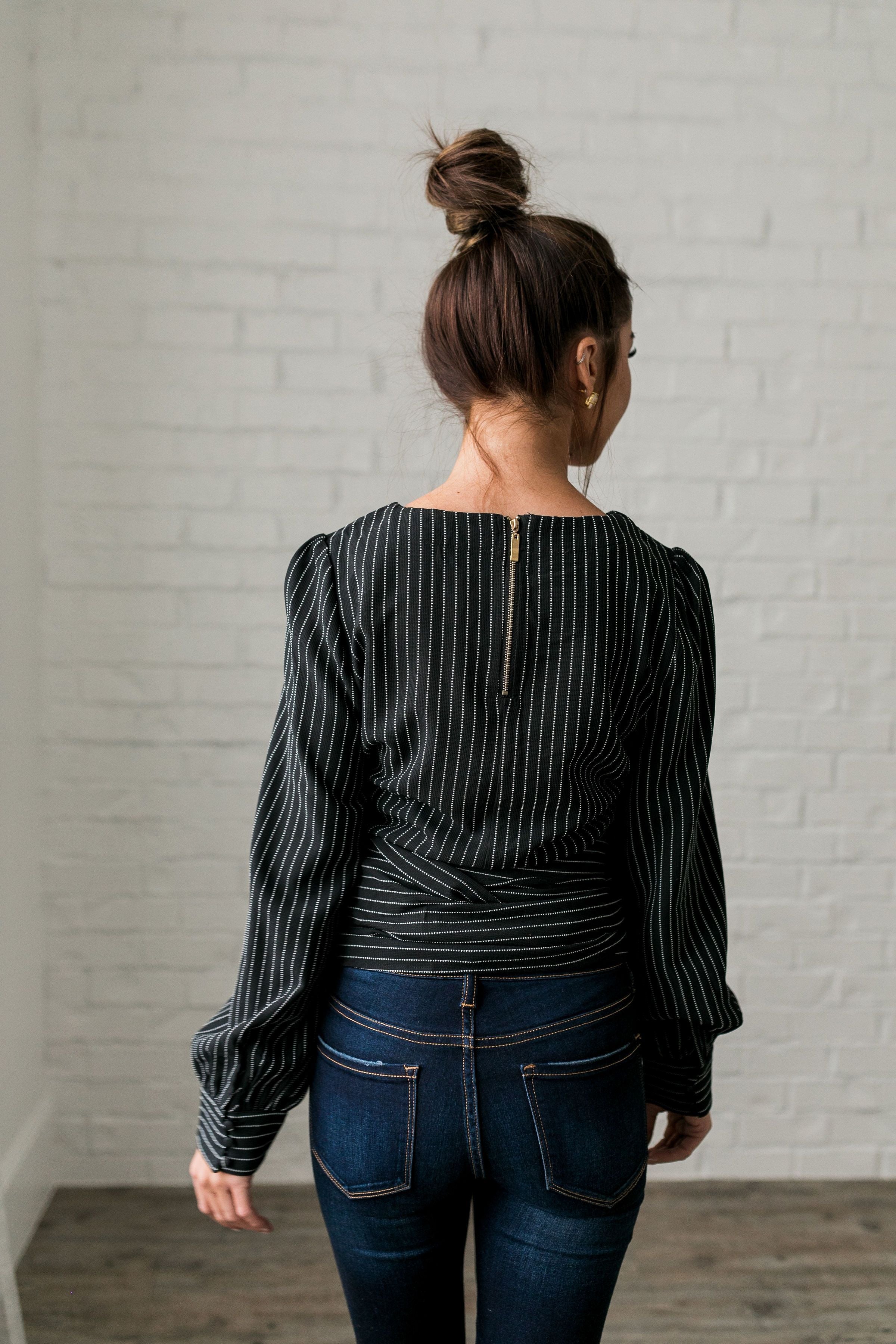 Wrap Around Pinstriped Blouse