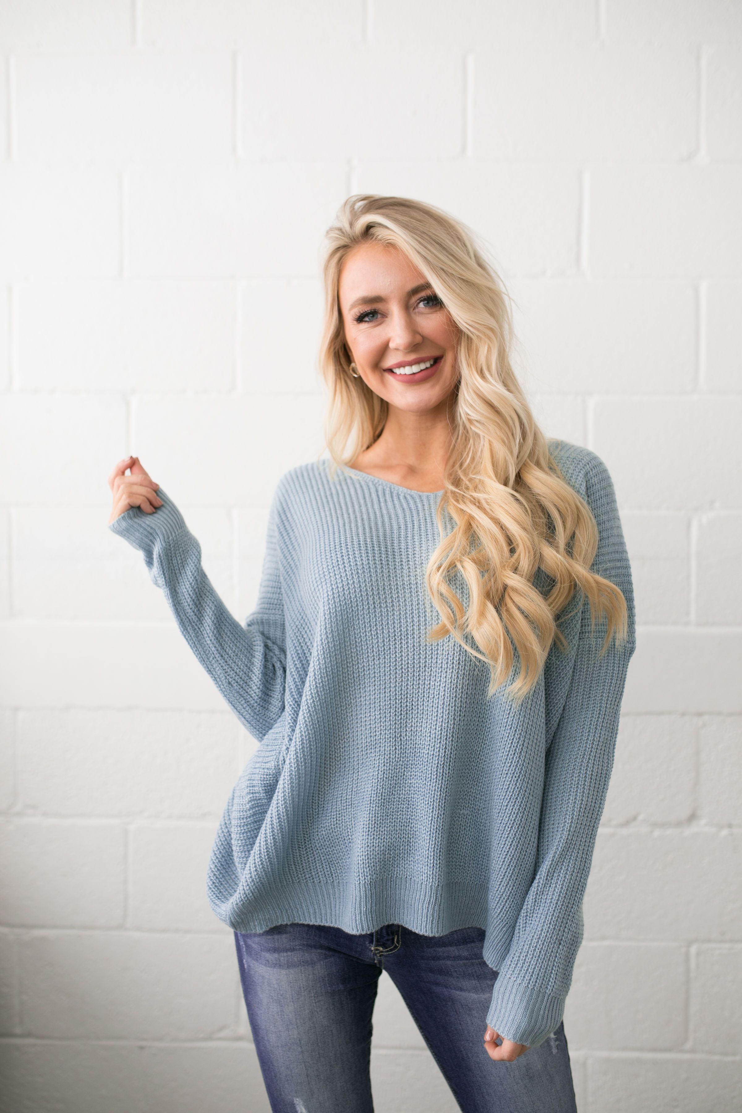 X Marks The Spot Sweater In Light Blue - ALL SALES FINAL