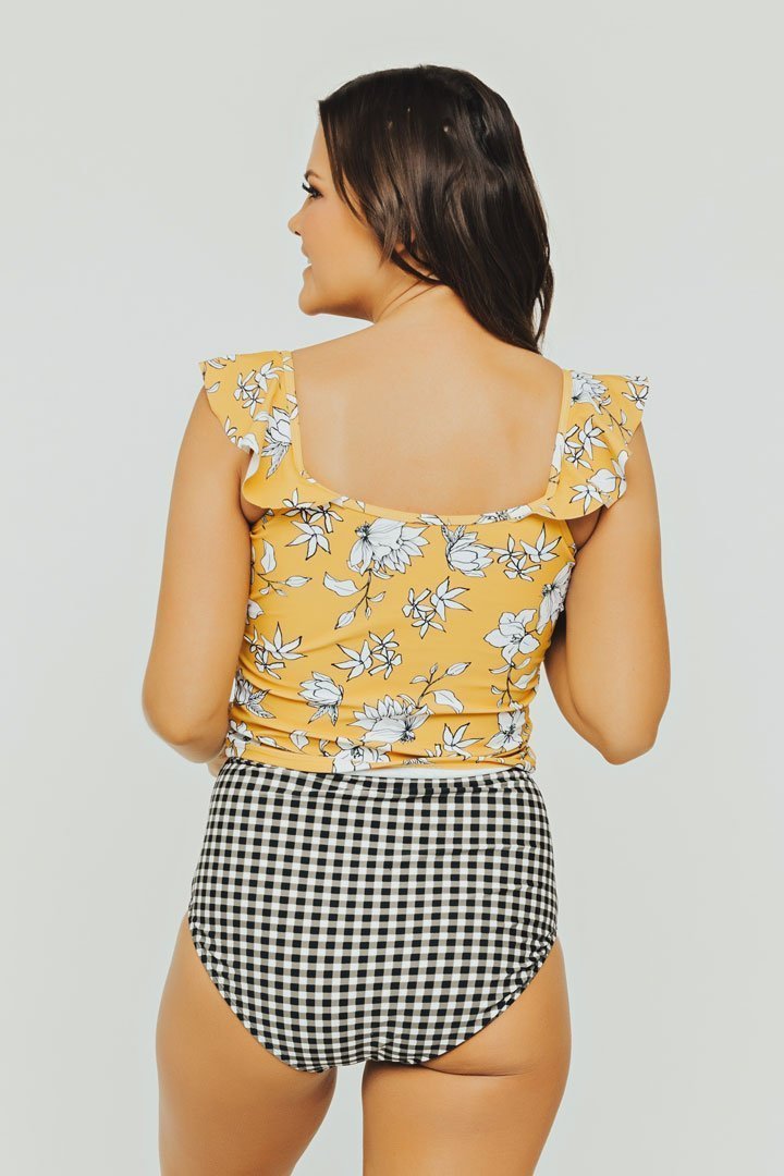 Yellow Floral Bardot Ruffle Sleeve Top