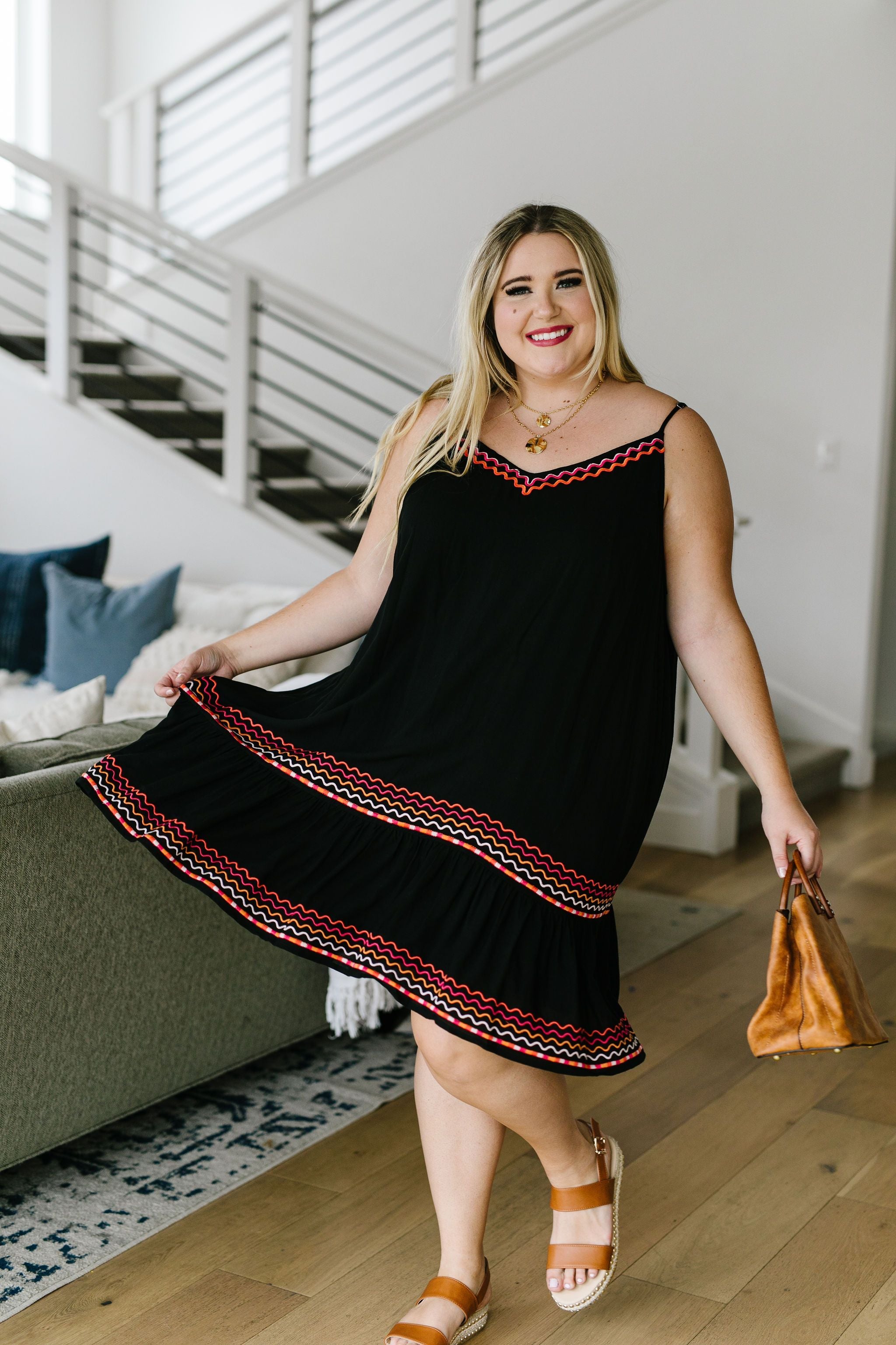 Zig Zag Embroidered Dress