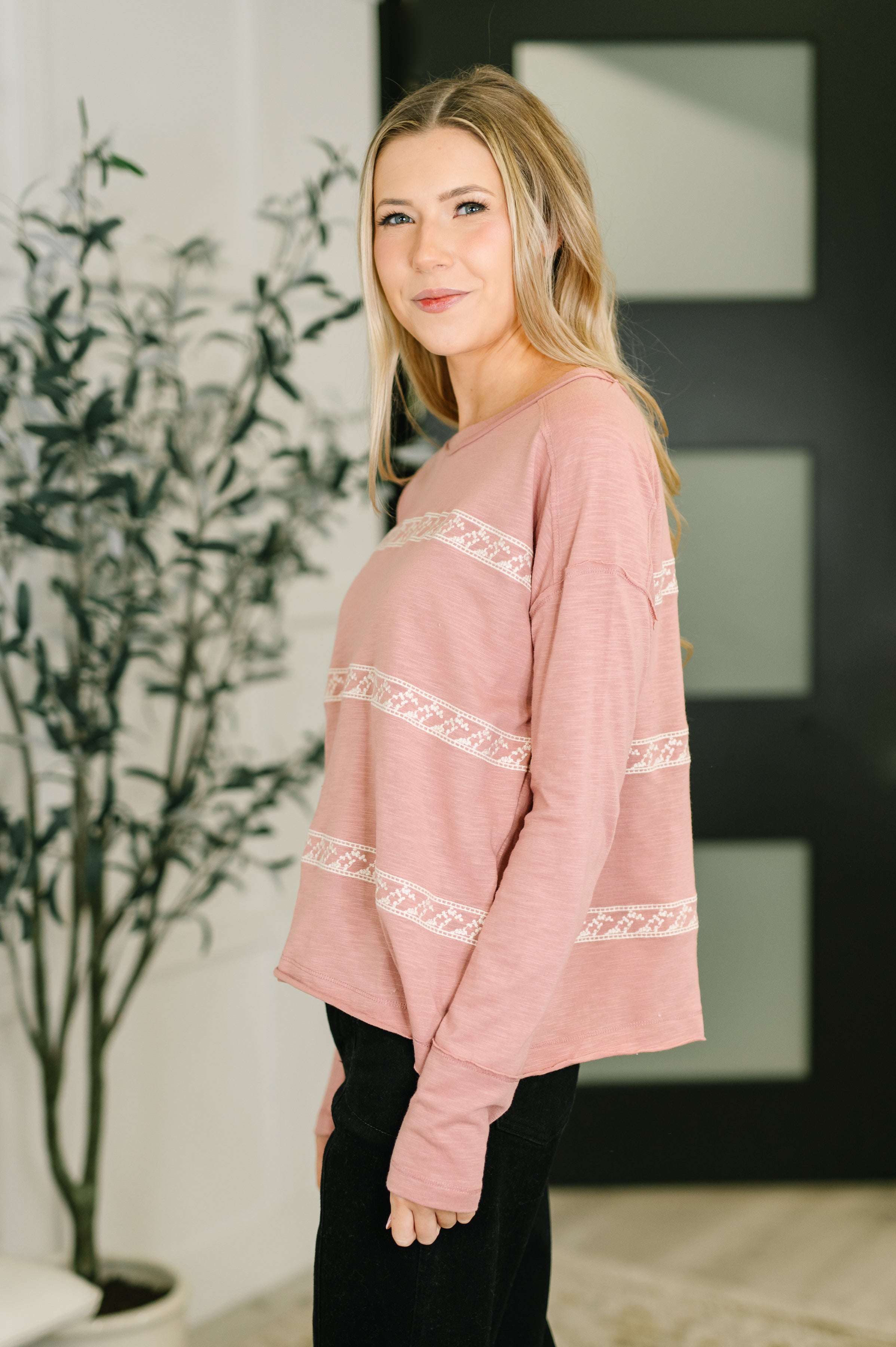 Down to Every Detail Drop Shoulder Long Sleeve in Dusty Rose