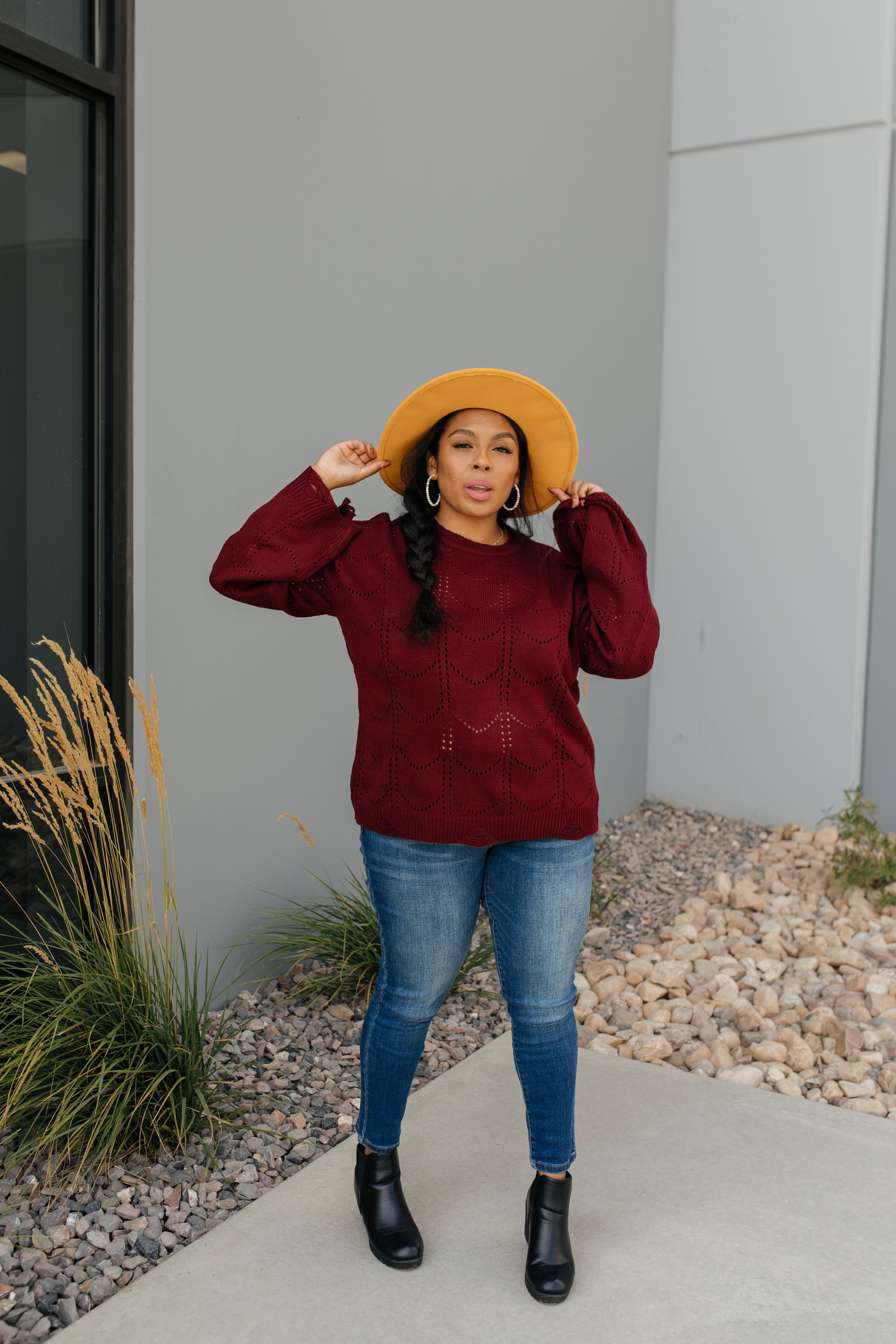 Just A Peek Burgundy Sweater