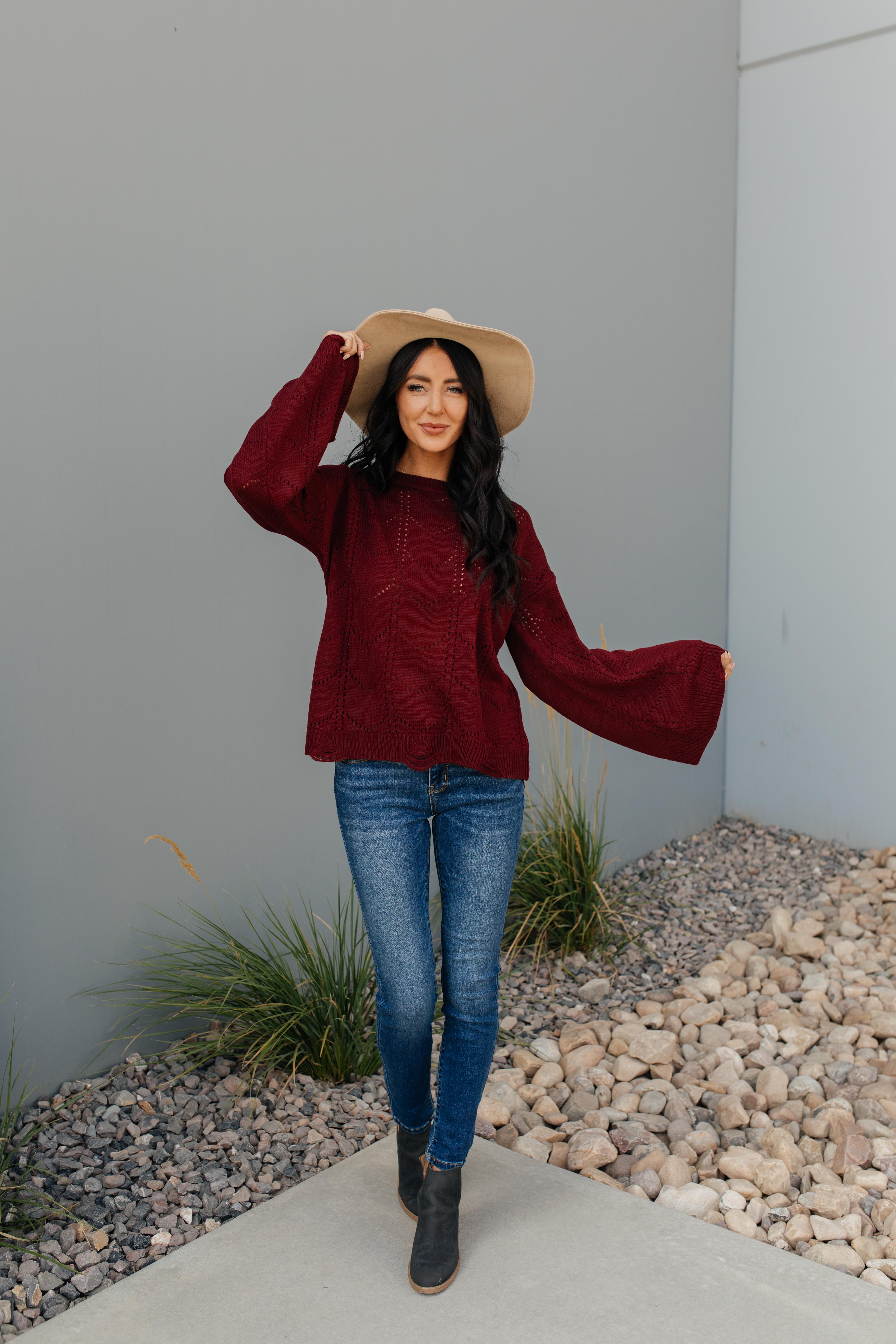 Just A Peek Burgundy Sweater