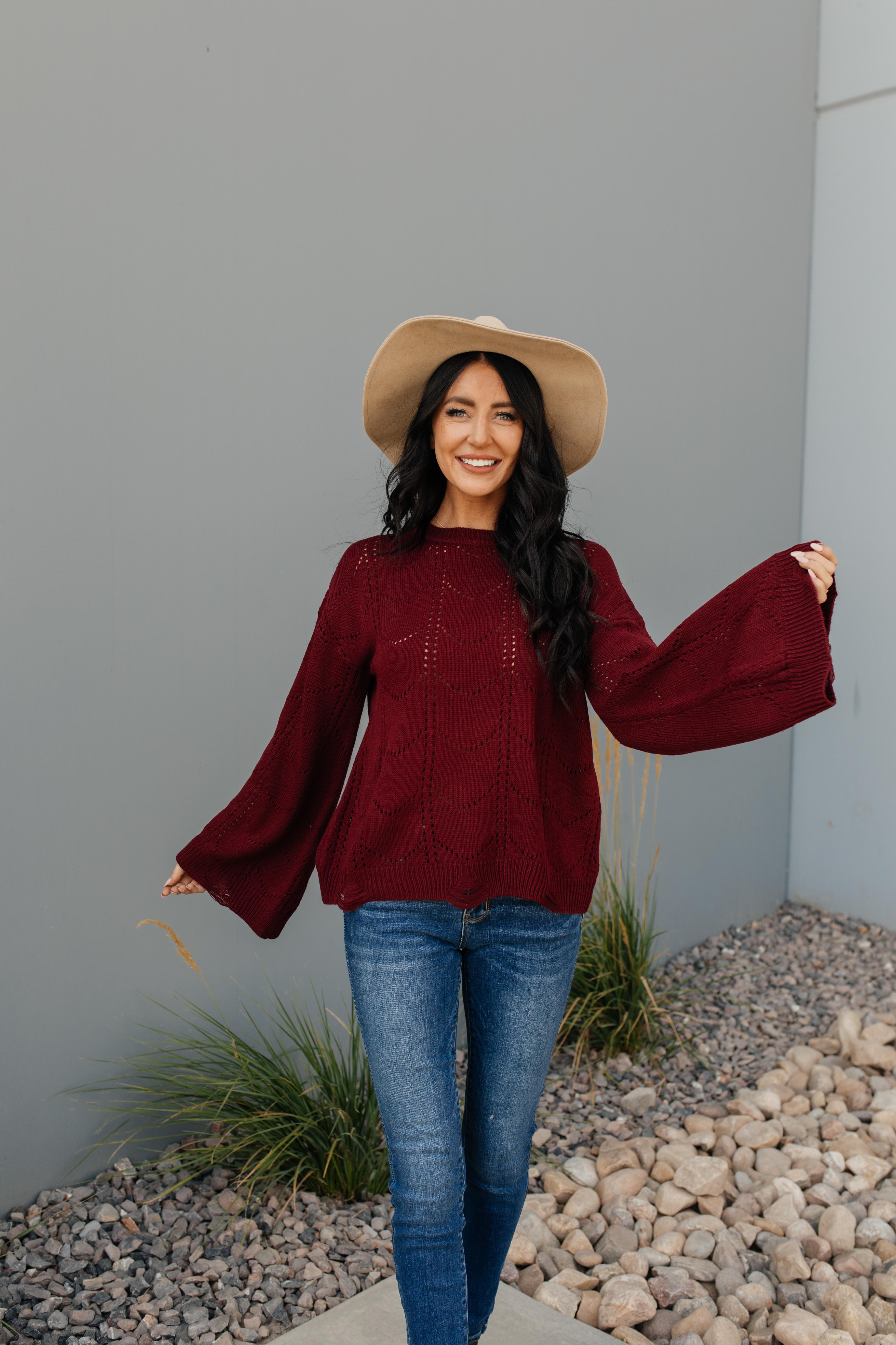 Just A Peek Burgundy Sweater