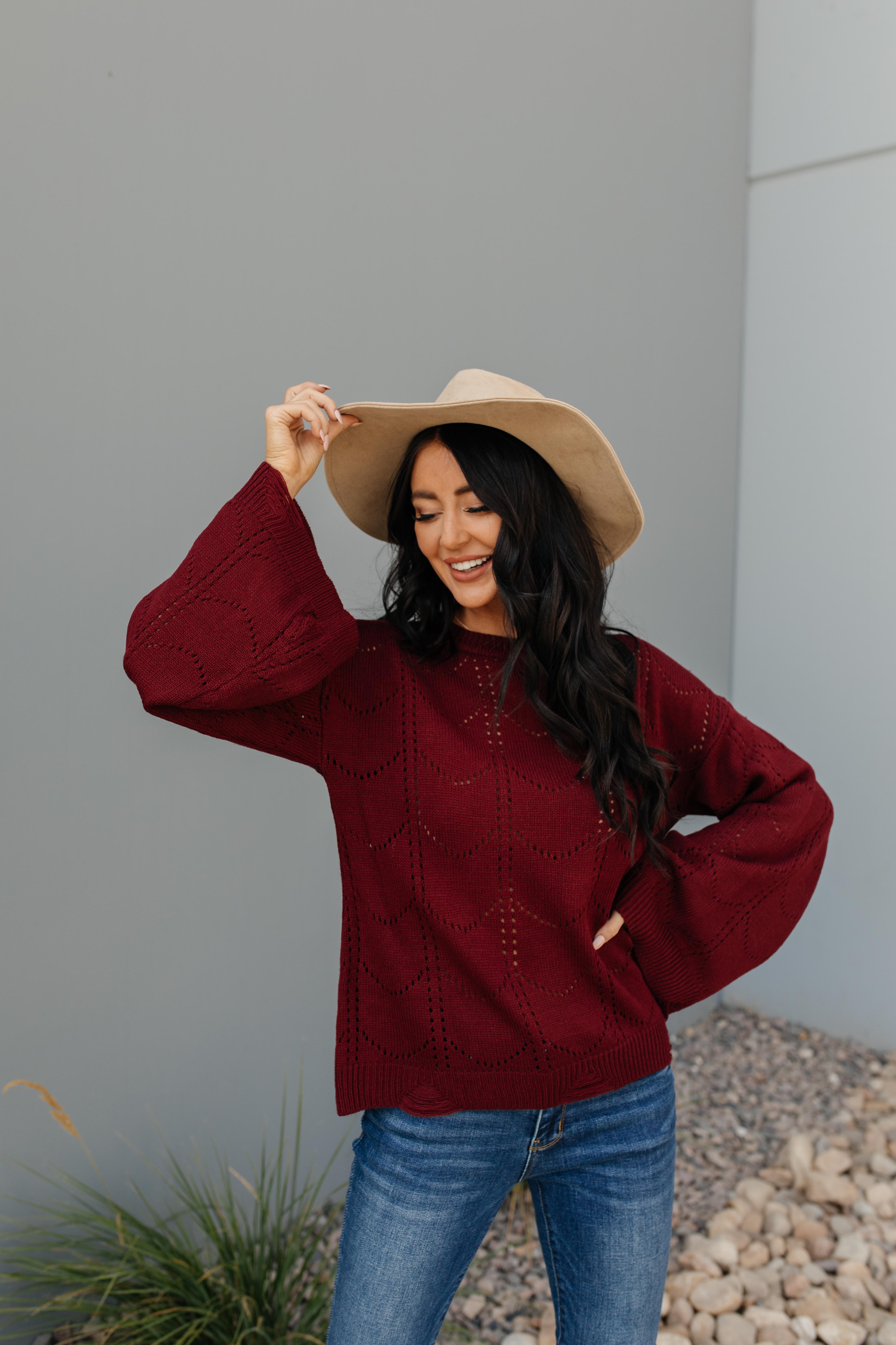 Just A Peek Burgundy Sweater