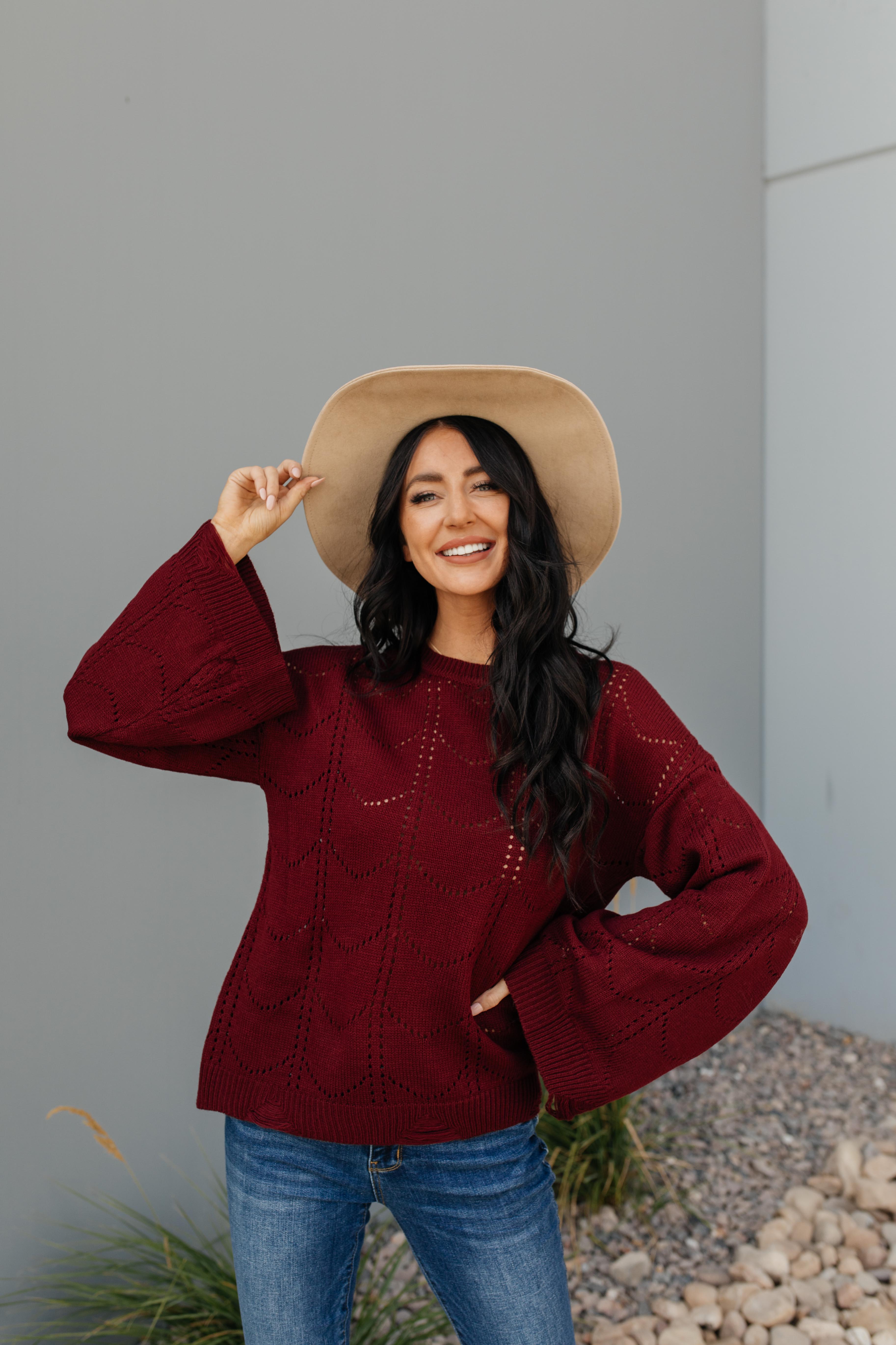 Just A Peek Burgundy Sweater
