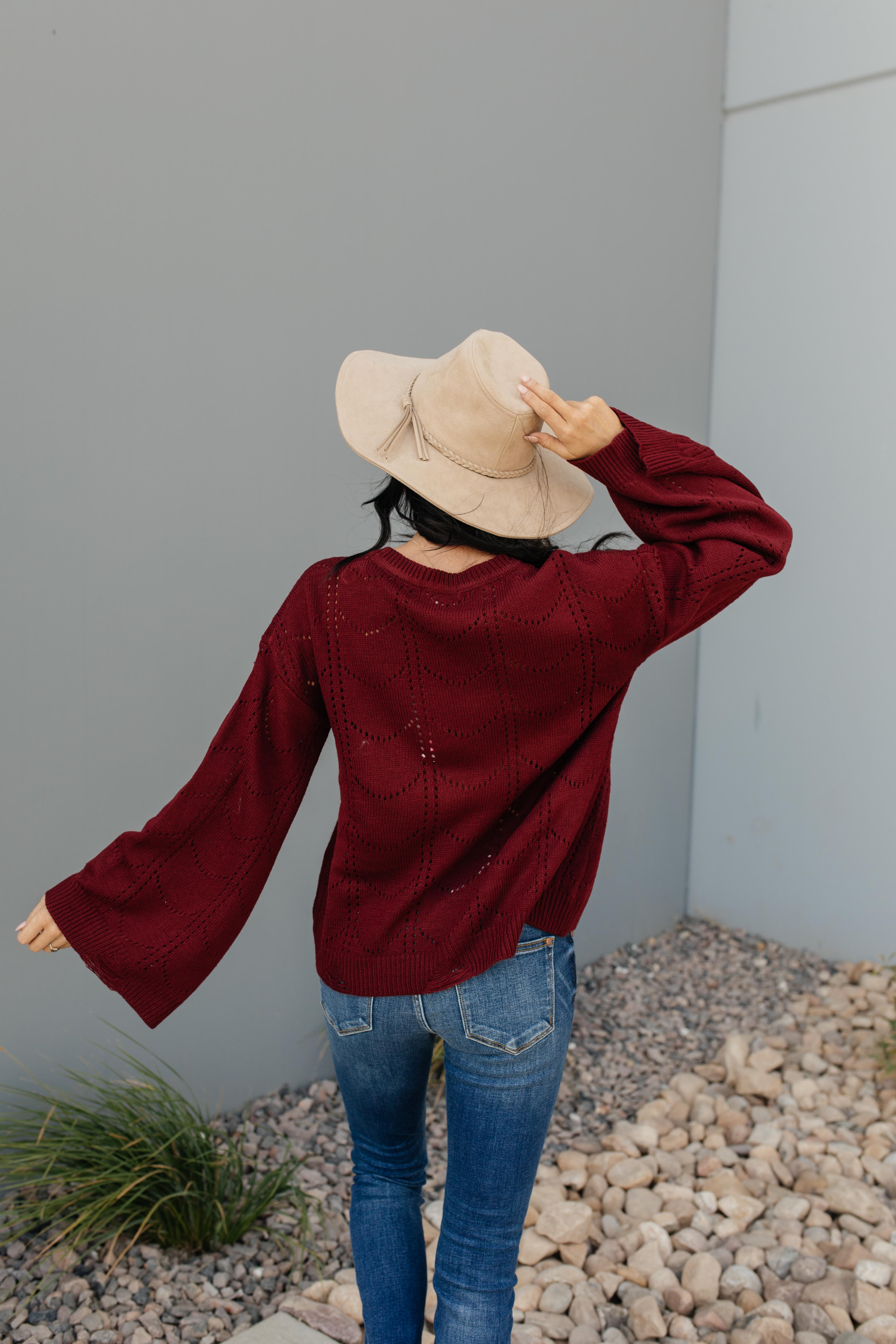Just A Peek Burgundy Sweater