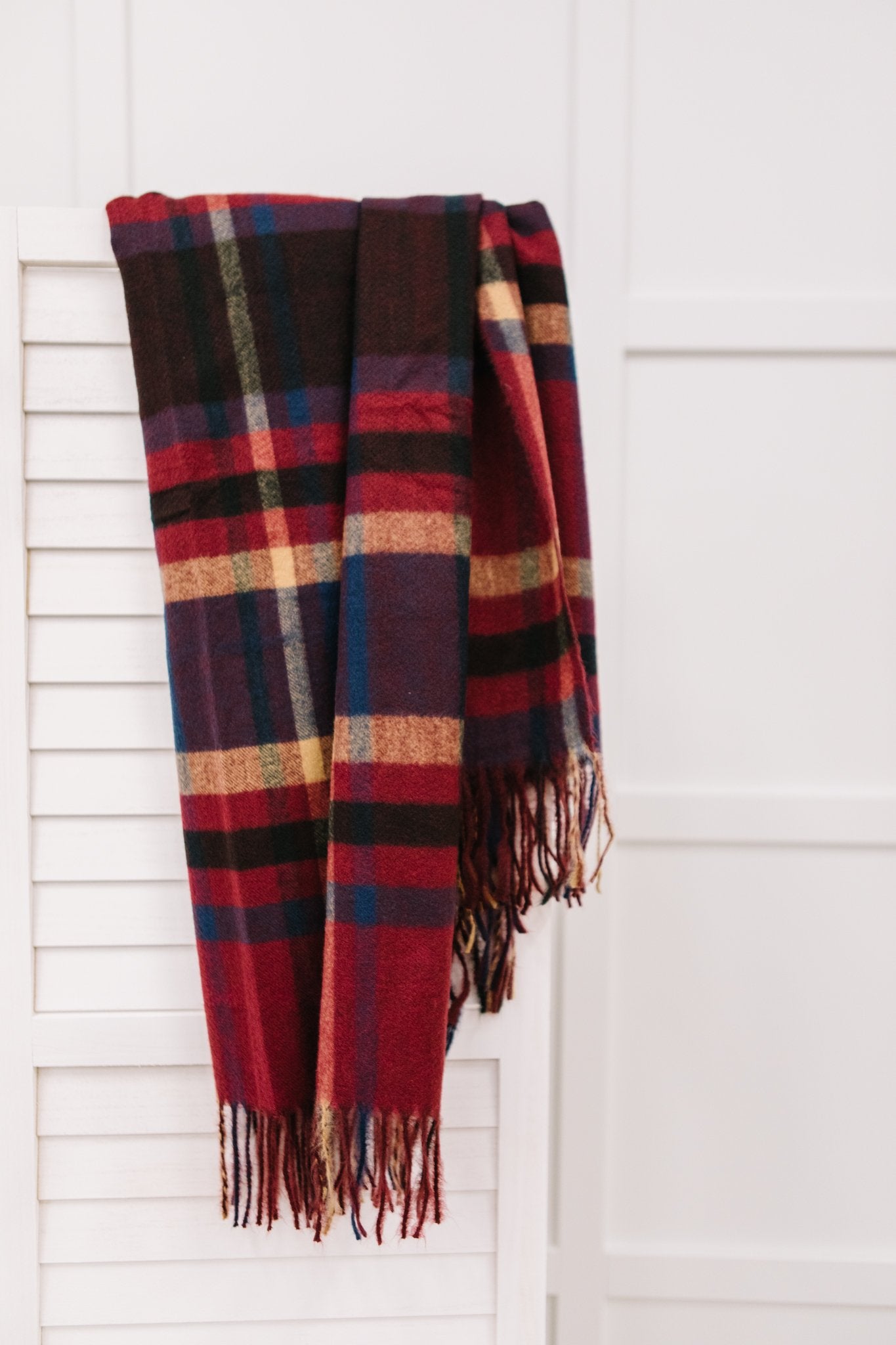 Plaid Winter Scarf in Burgundy