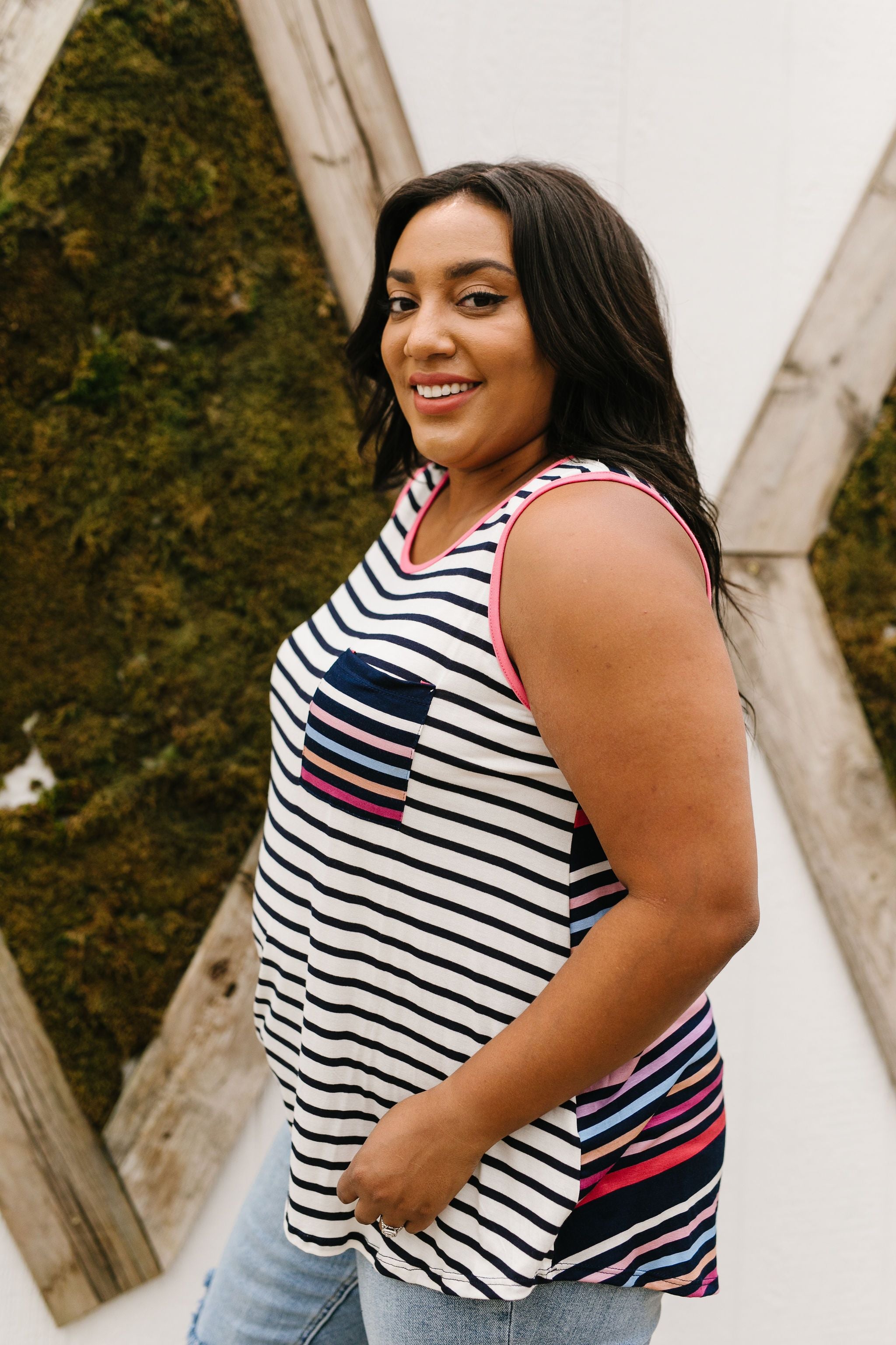 Stripes & More Stripes Tank Top In Navy