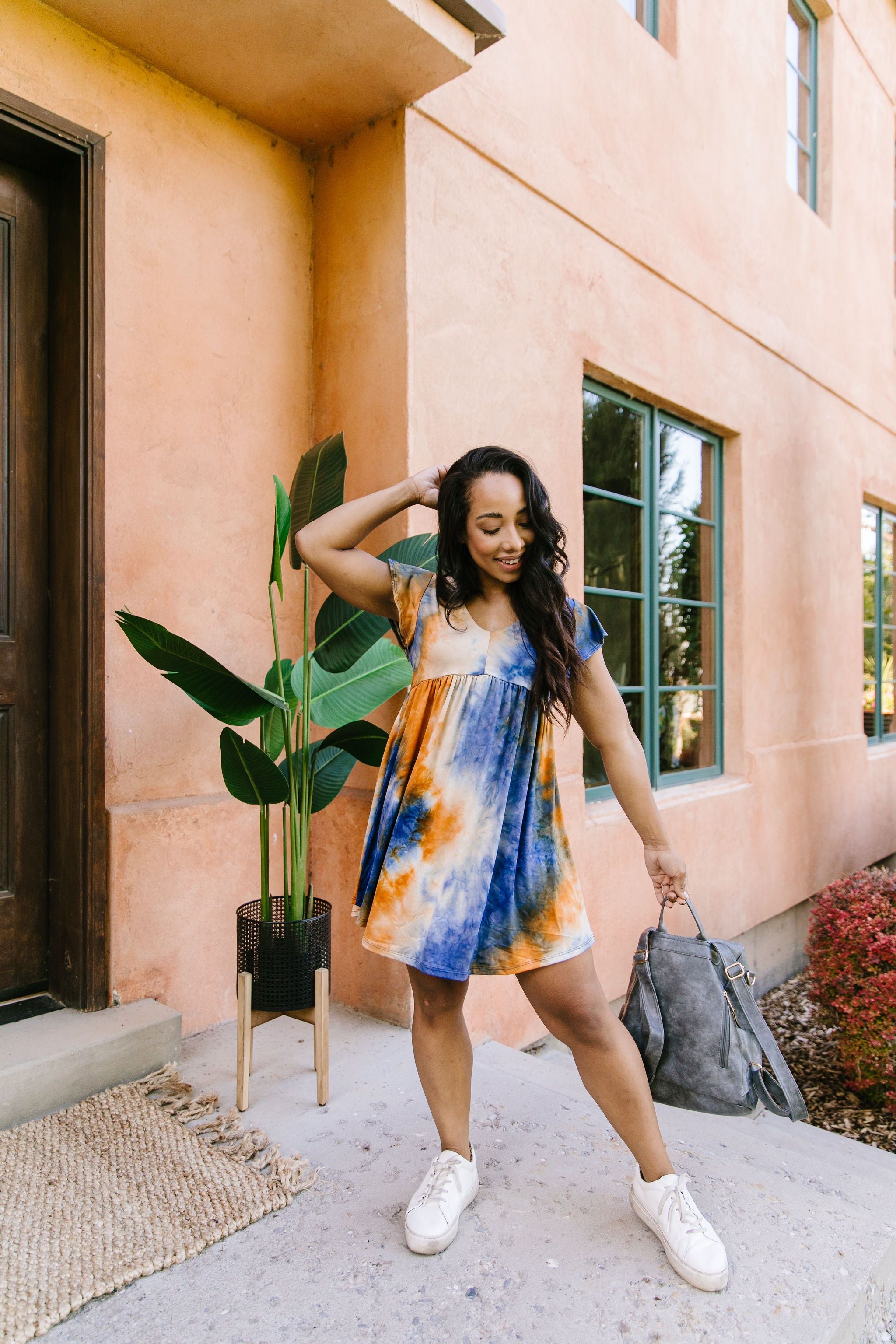 Flutter Sleeve Tie Dye Dress In Blue