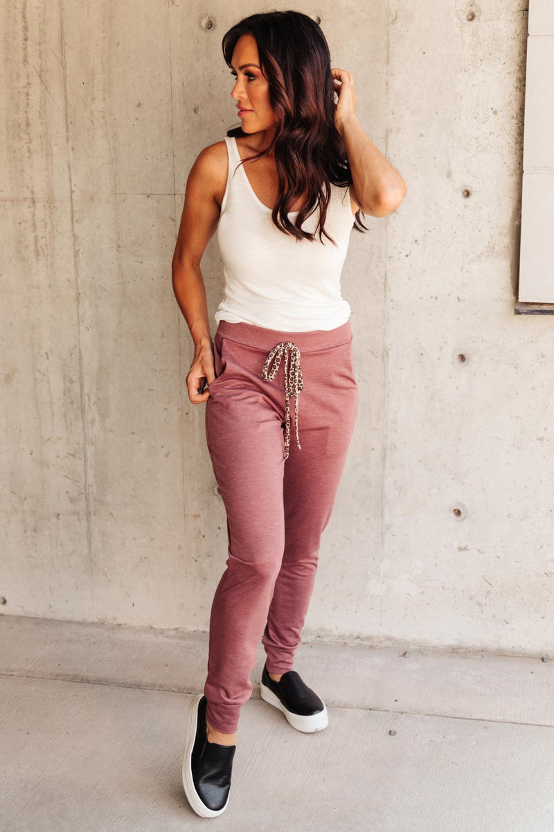 Lazy Leopard Joggers in Burgundy
