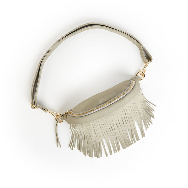 PREORDER: Suede Removeable Fringe Fanny Pack Bum Bag in Gray