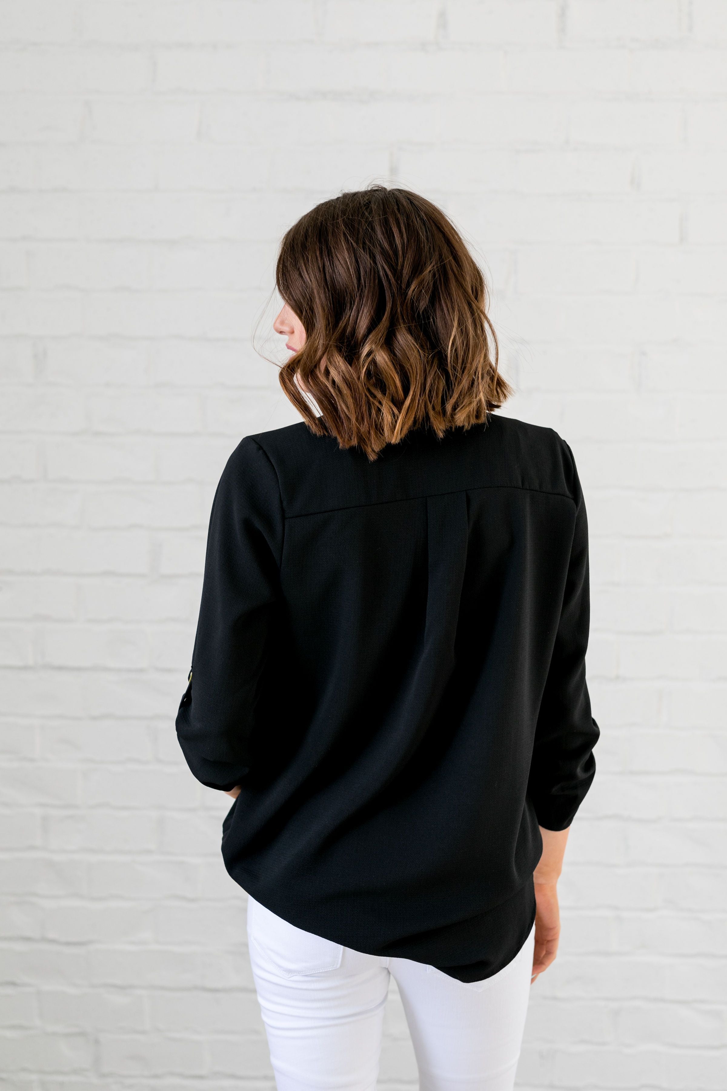 Madeline Mandarin Collared Top In Black