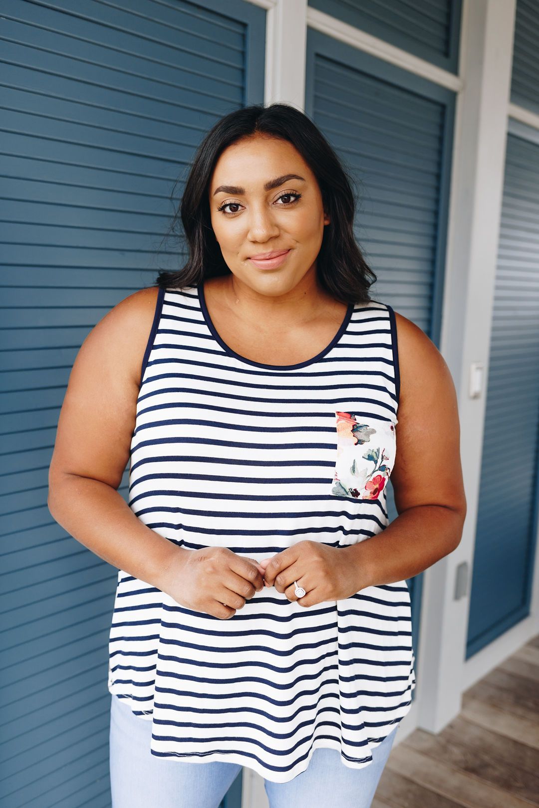 Duplicity Floral + Striped Tank