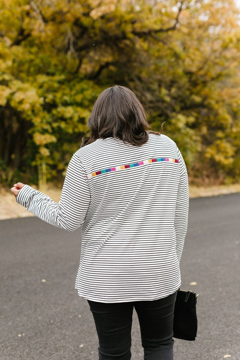 La Moda Striped + Embroidered Top