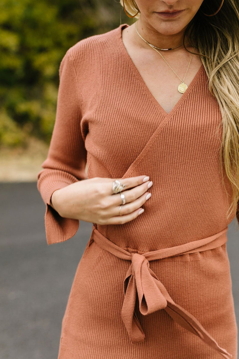 Ribbed + Wrapped Sweater Dress
