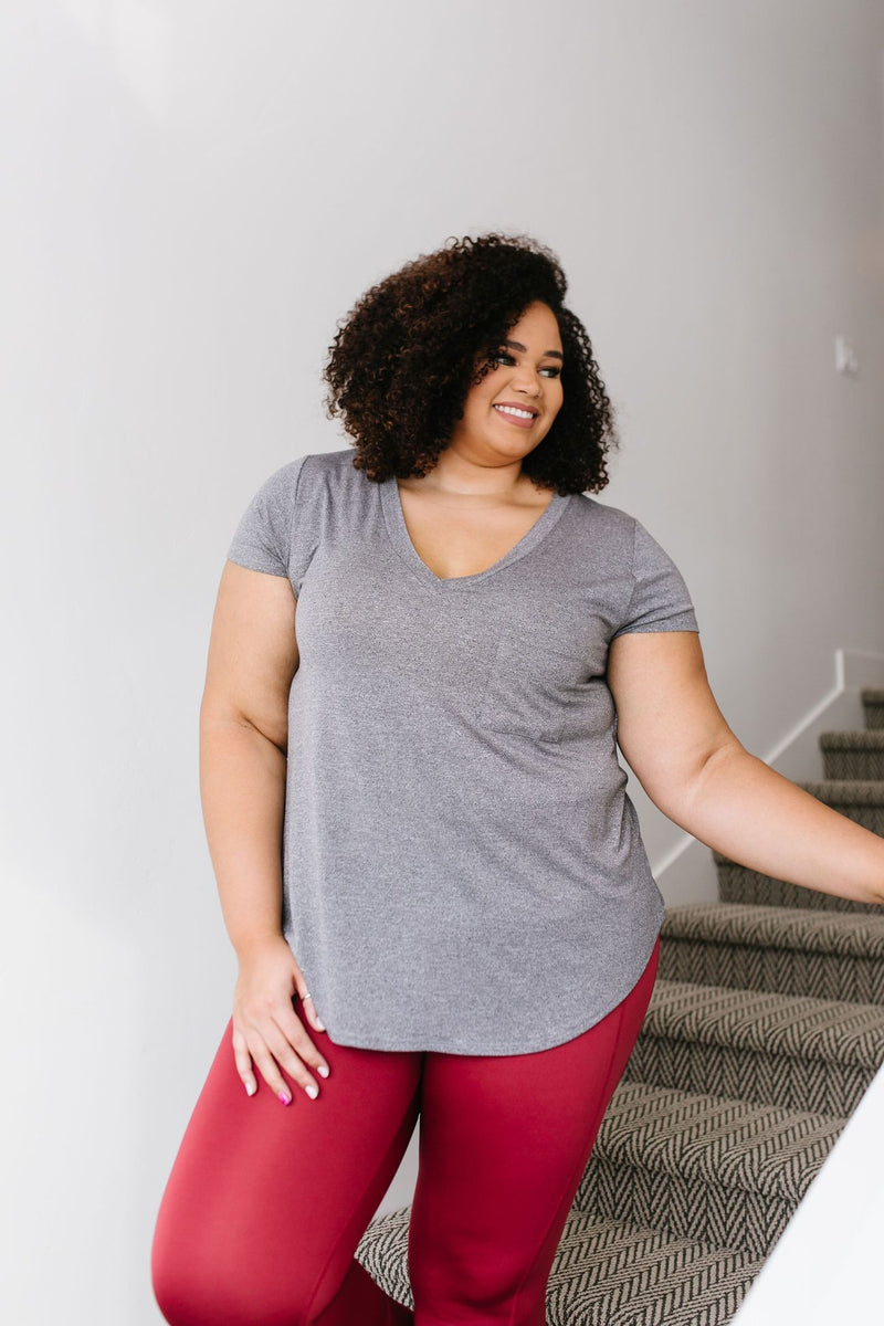 Everyday Yay V-Neck Tee In Heather Gray