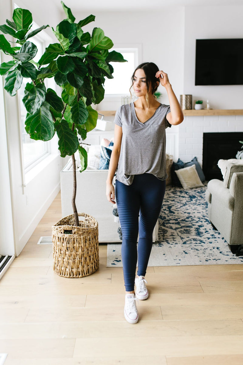Everyday Yay V-Neck Tee In Heather Gray