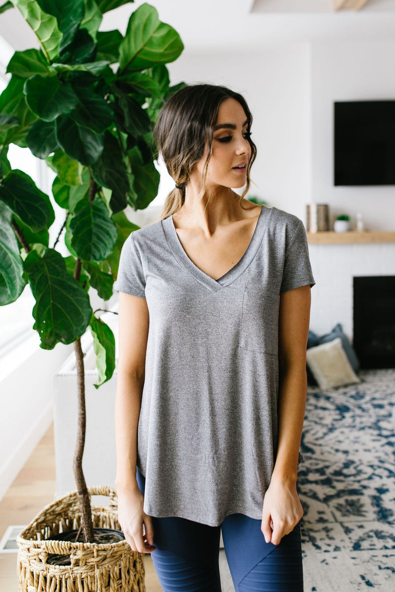 Everyday Yay V-Neck Tee In Heather Gray