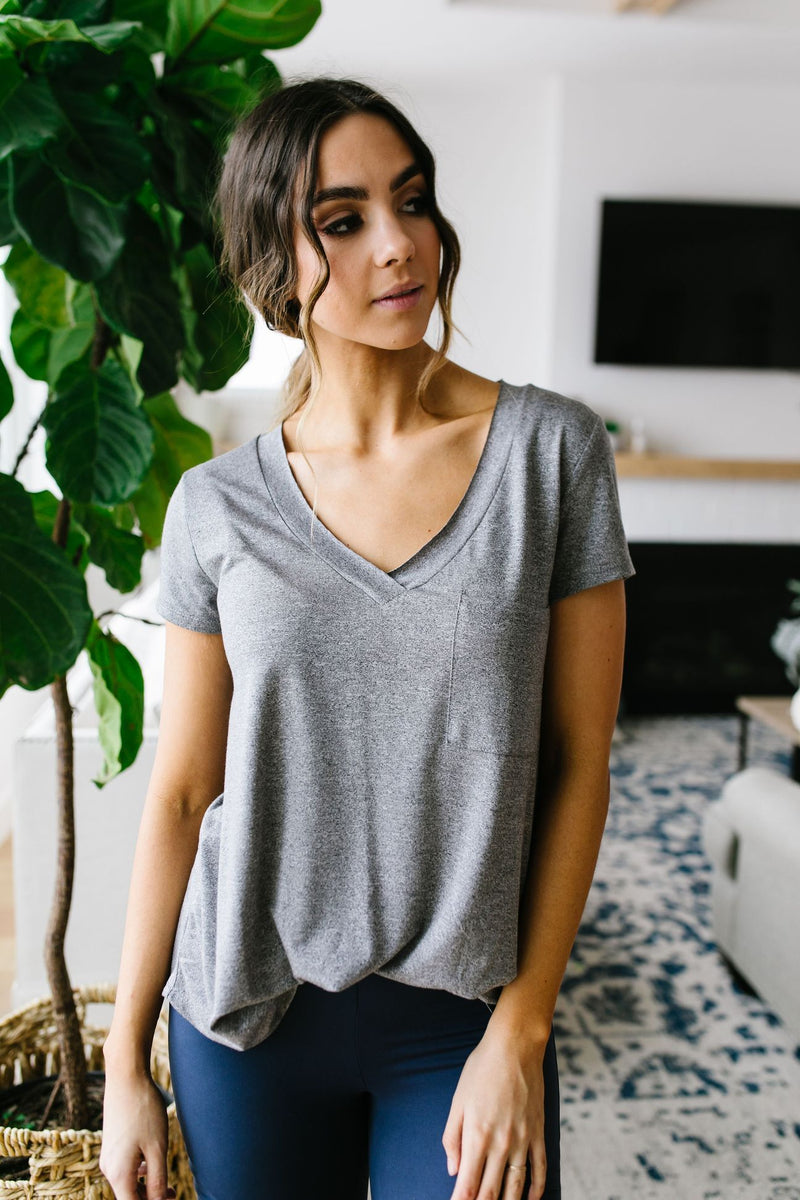 Everyday Yay V-Neck Tee In Heather Gray