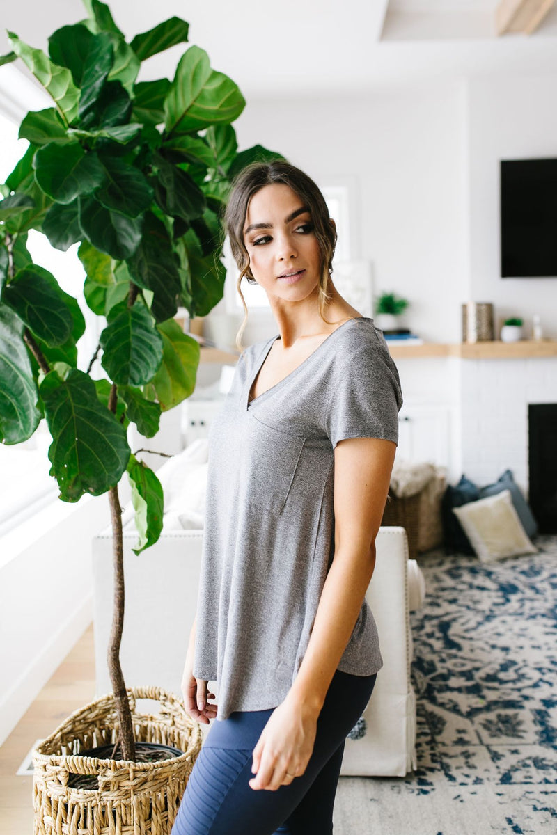 Everyday Yay V-Neck Tee In Heather Gray