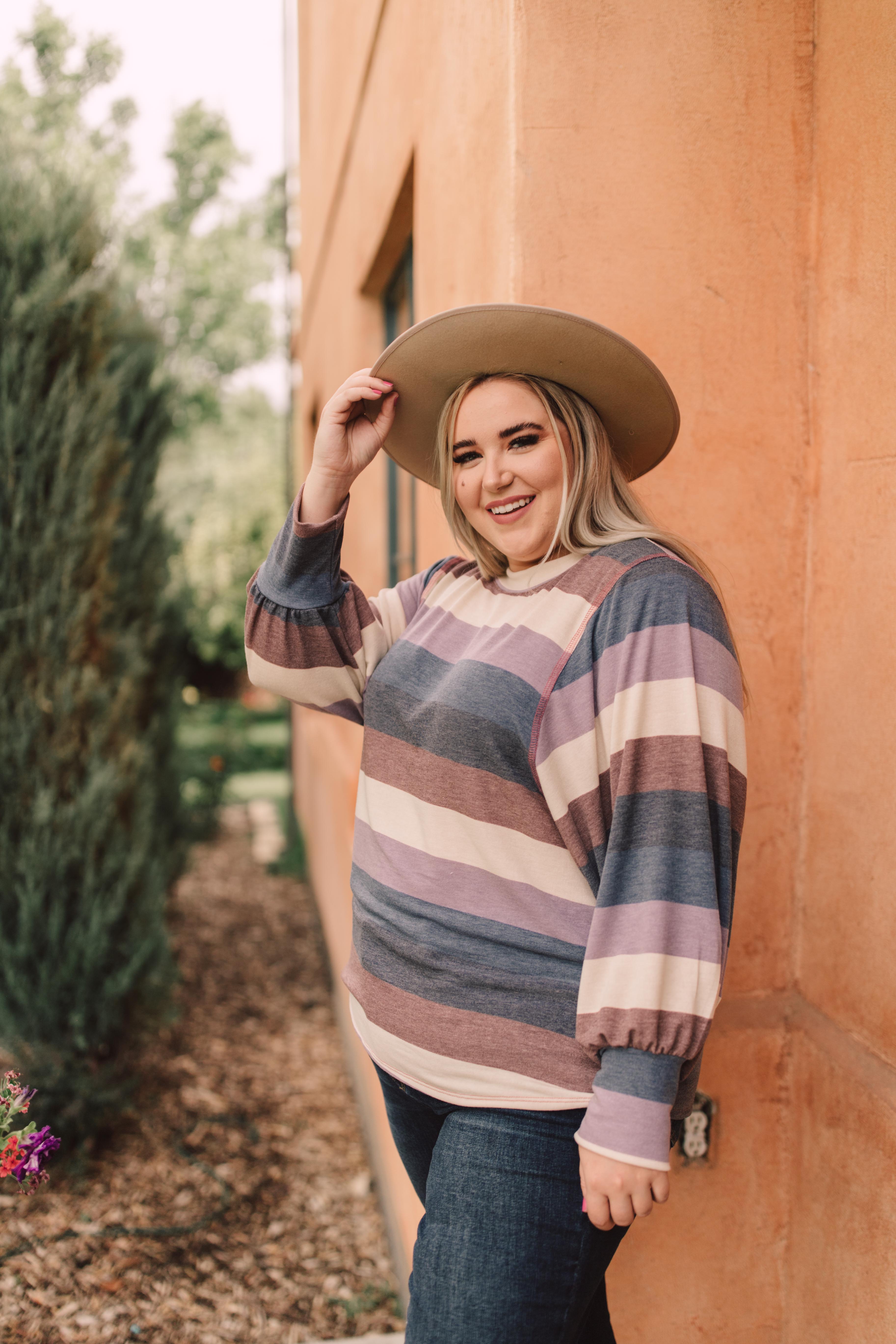 Balloon Sleeve Striped Top
