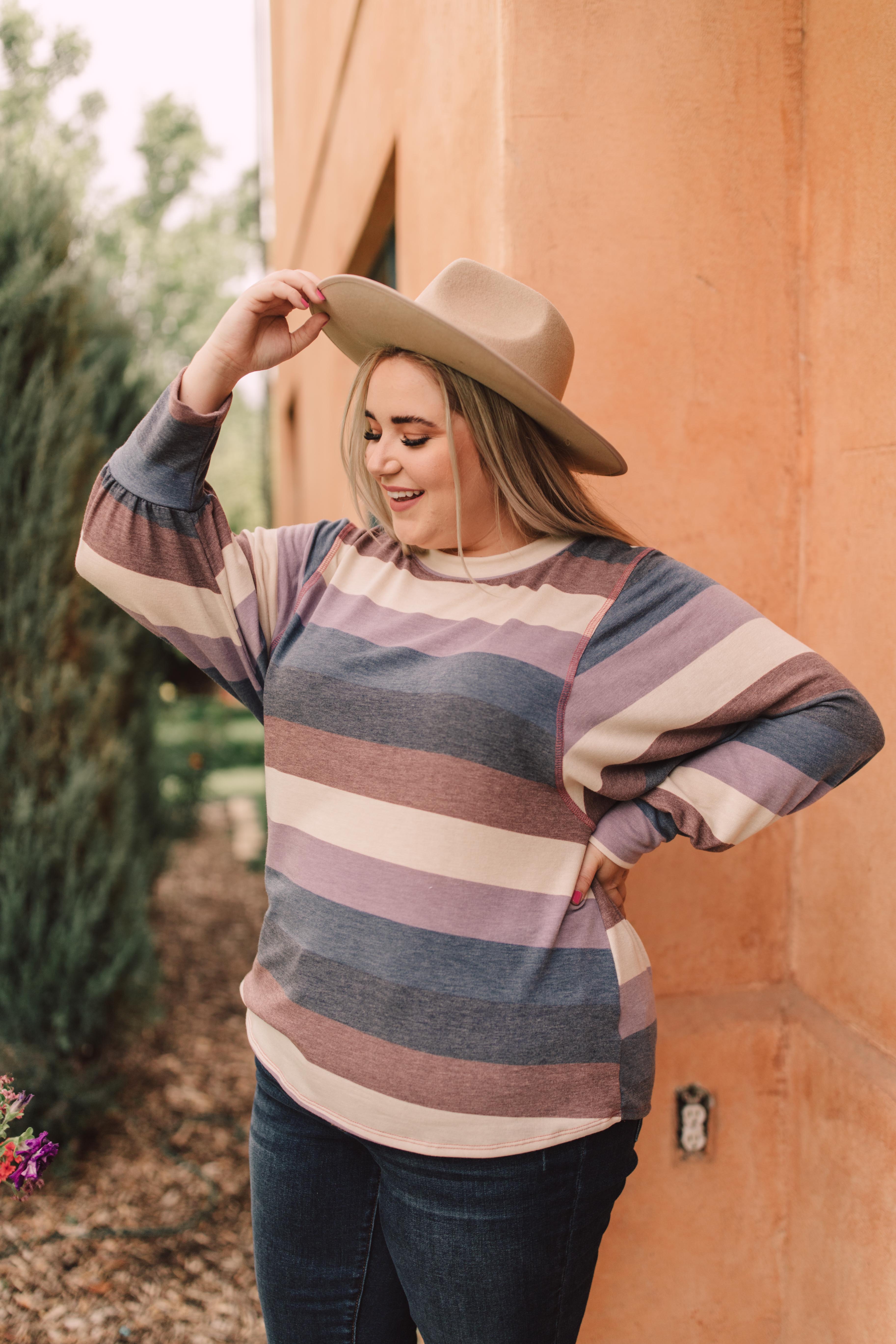 Balloon Sleeve Striped Top