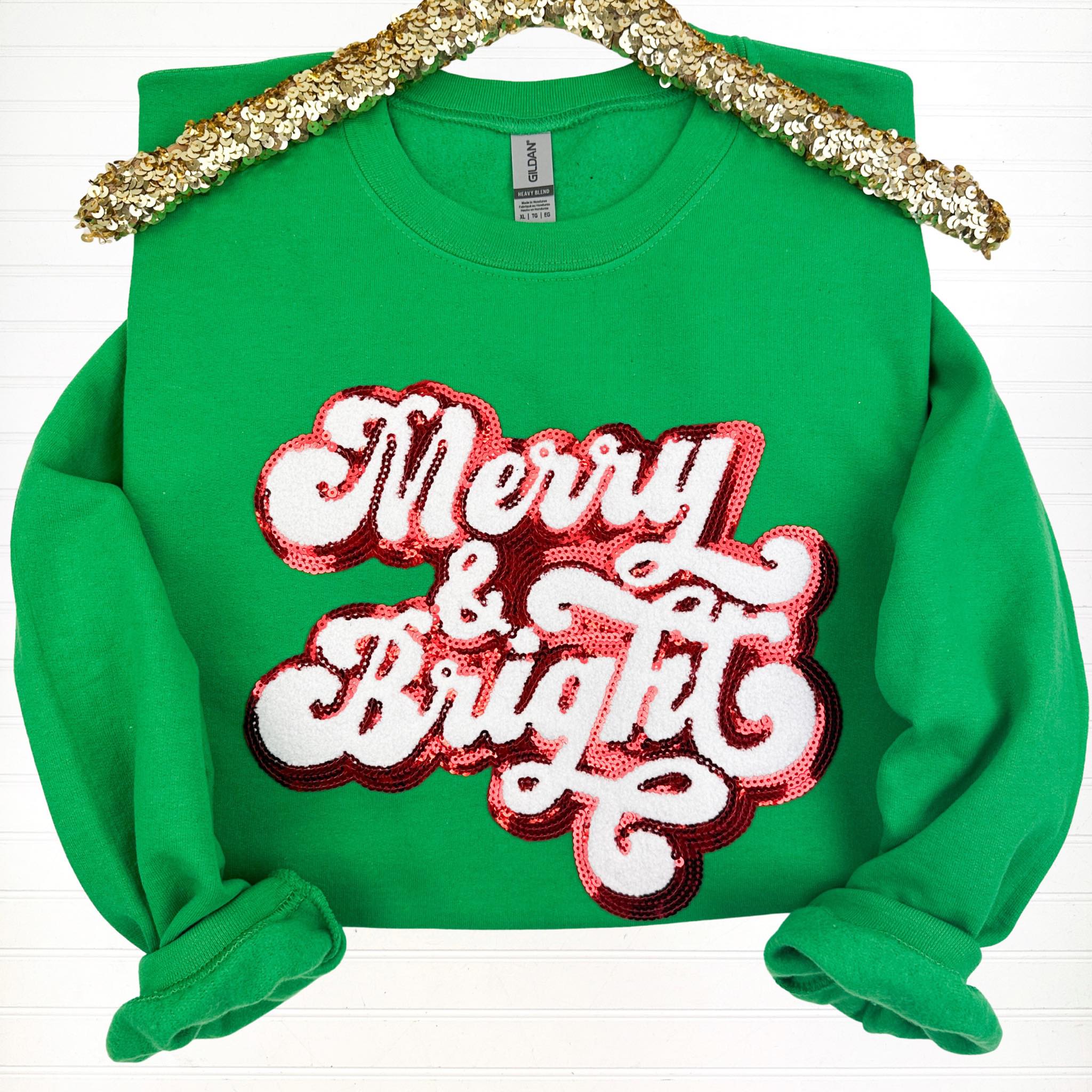 PREORDER: Merry & Bright Sequin and Chenille Patch Sweatshirt