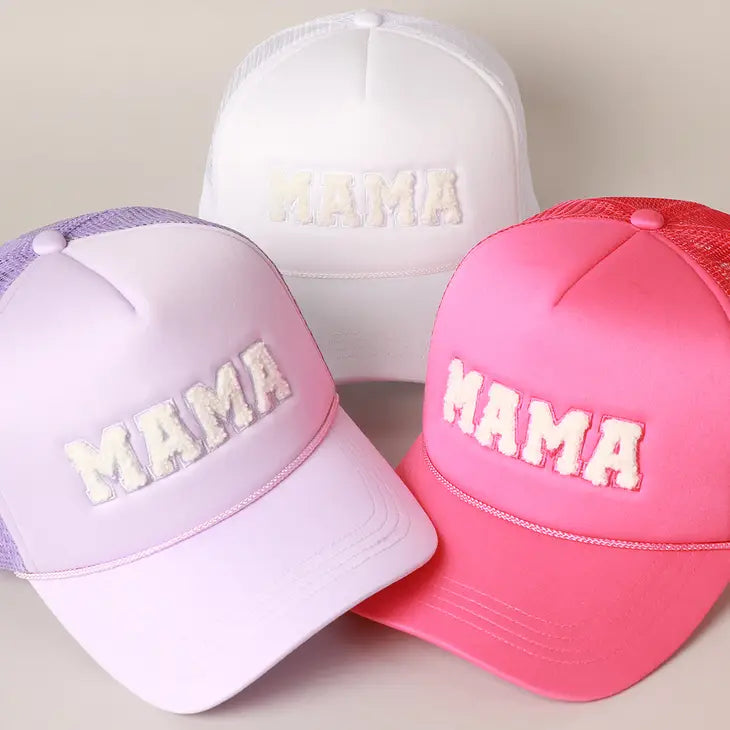 PREORDER: Mama Chenille Letter Patch Trucker Hat in Three Colors