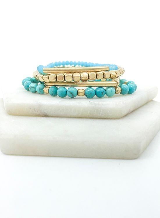 Turquoise + Brass Stacked Bracelet