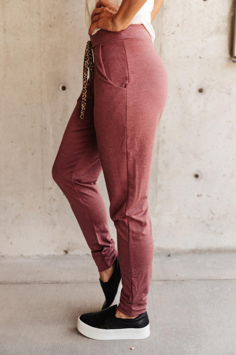 Lazy Leopard Joggers in Burgundy