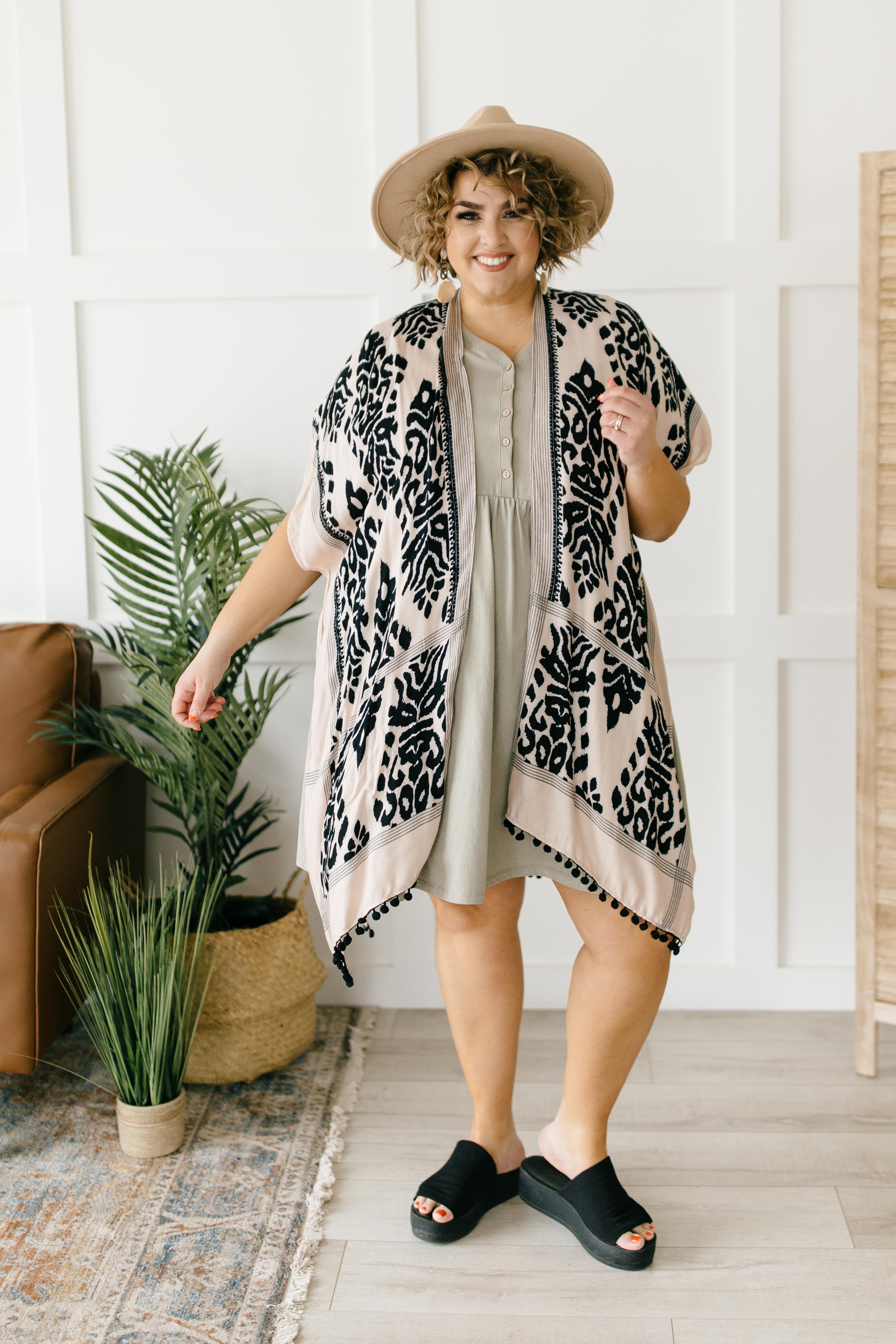 Black & Blush Print Kimono