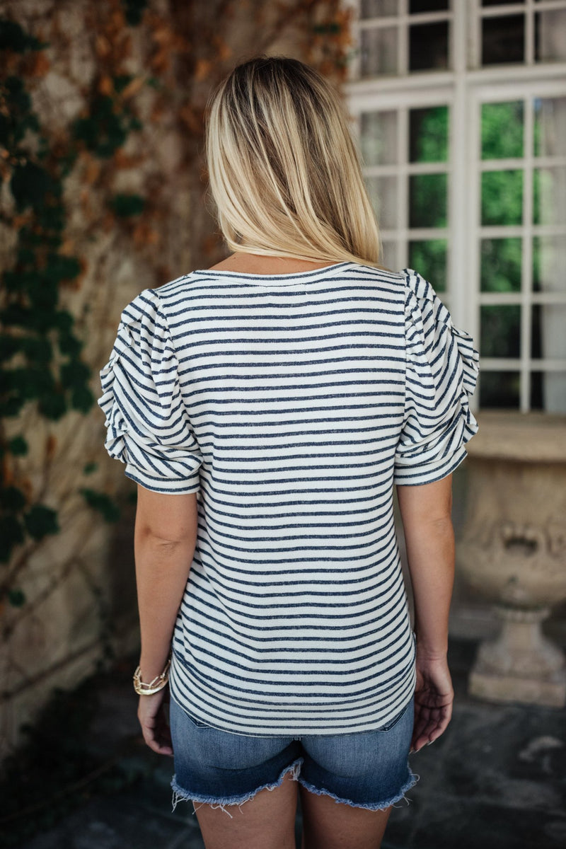 All In The Sleeves Striped Top in Navy/White