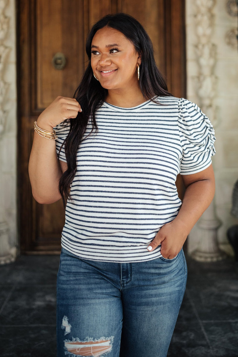 All In The Sleeves Striped Top in Navy/White