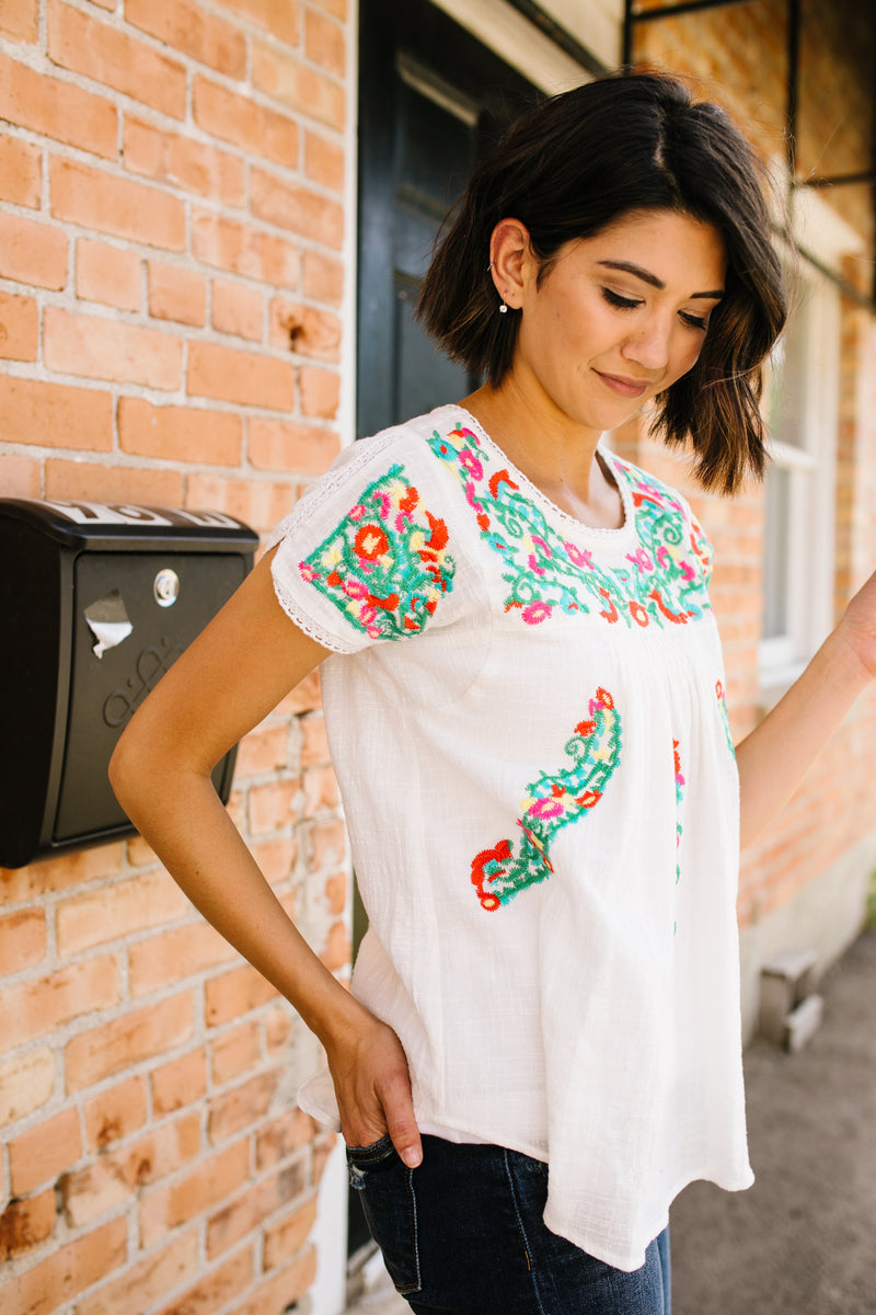 Angelina Smocked + Embroidered Blouse