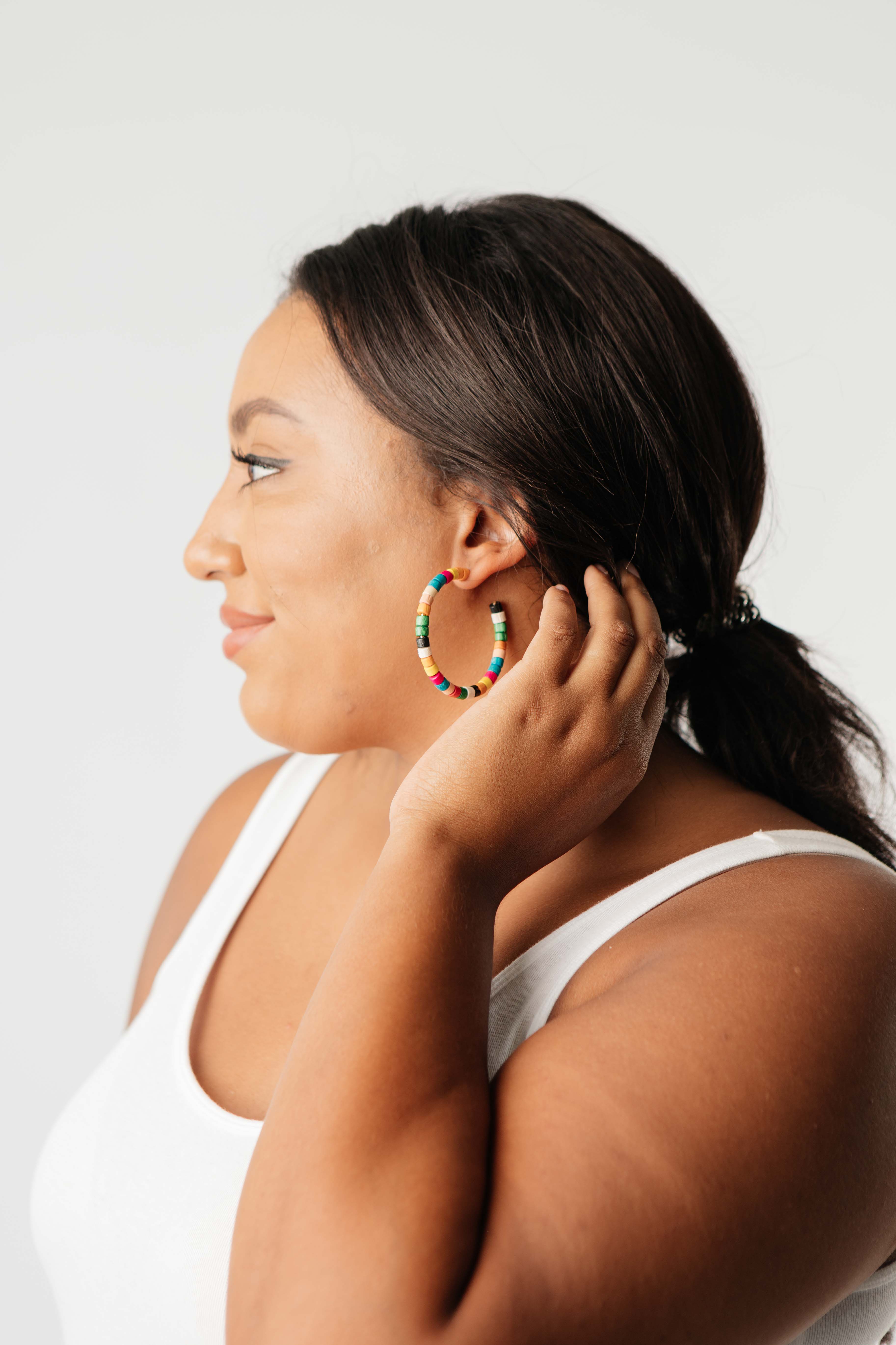 Rainbow Wood Bead Hoops