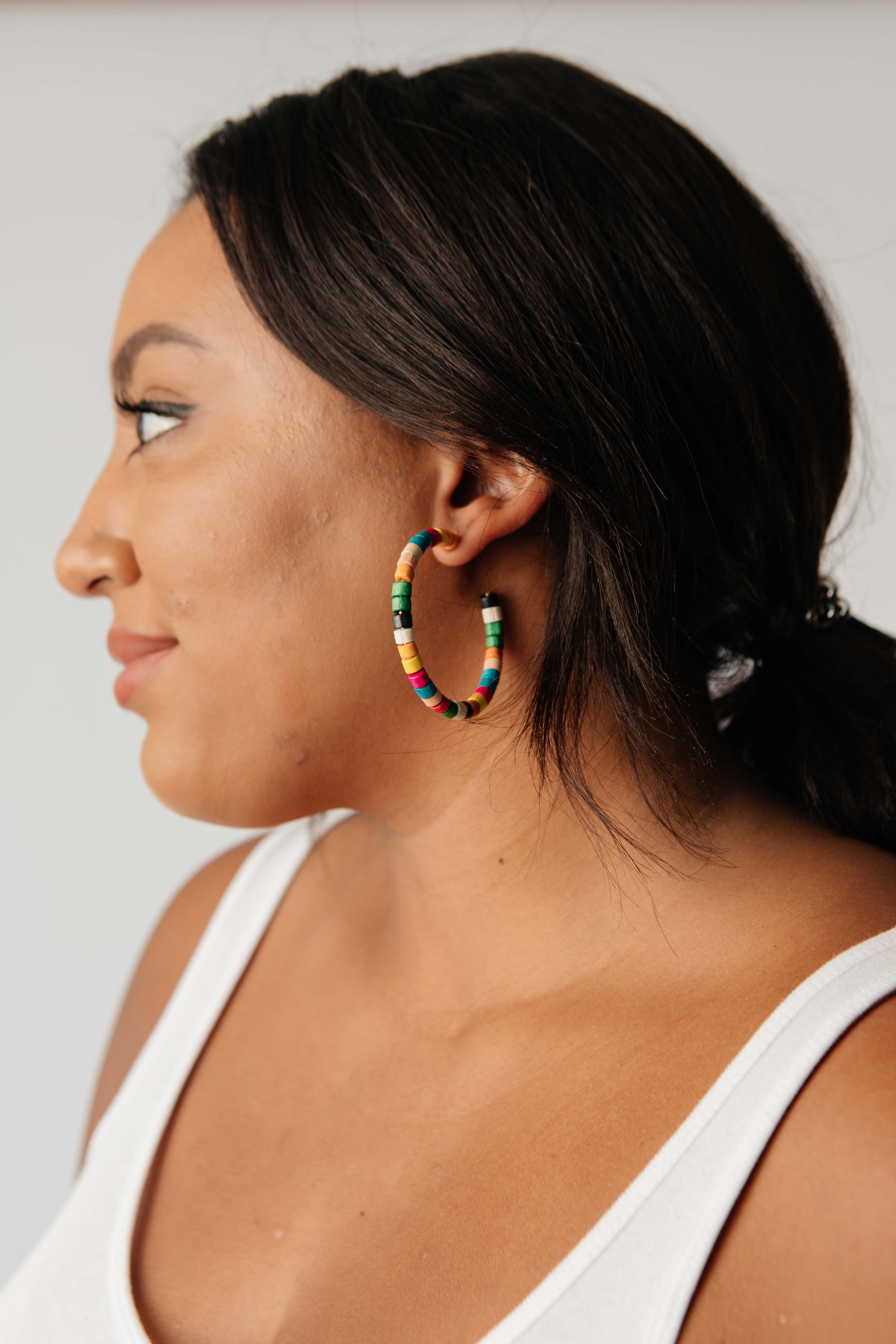 Rainbow Wood Bead Hoops