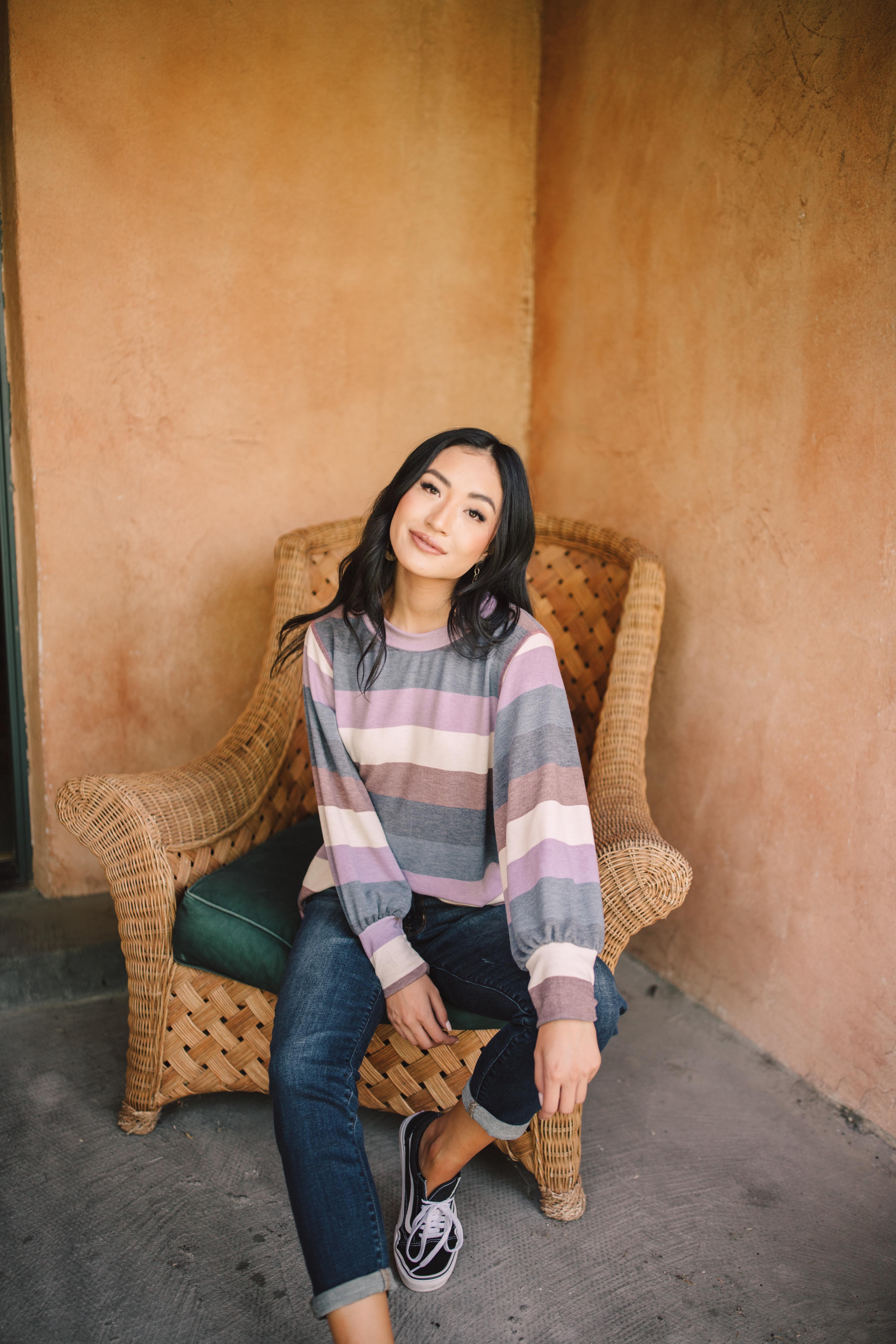 Balloon Sleeve Striped Top