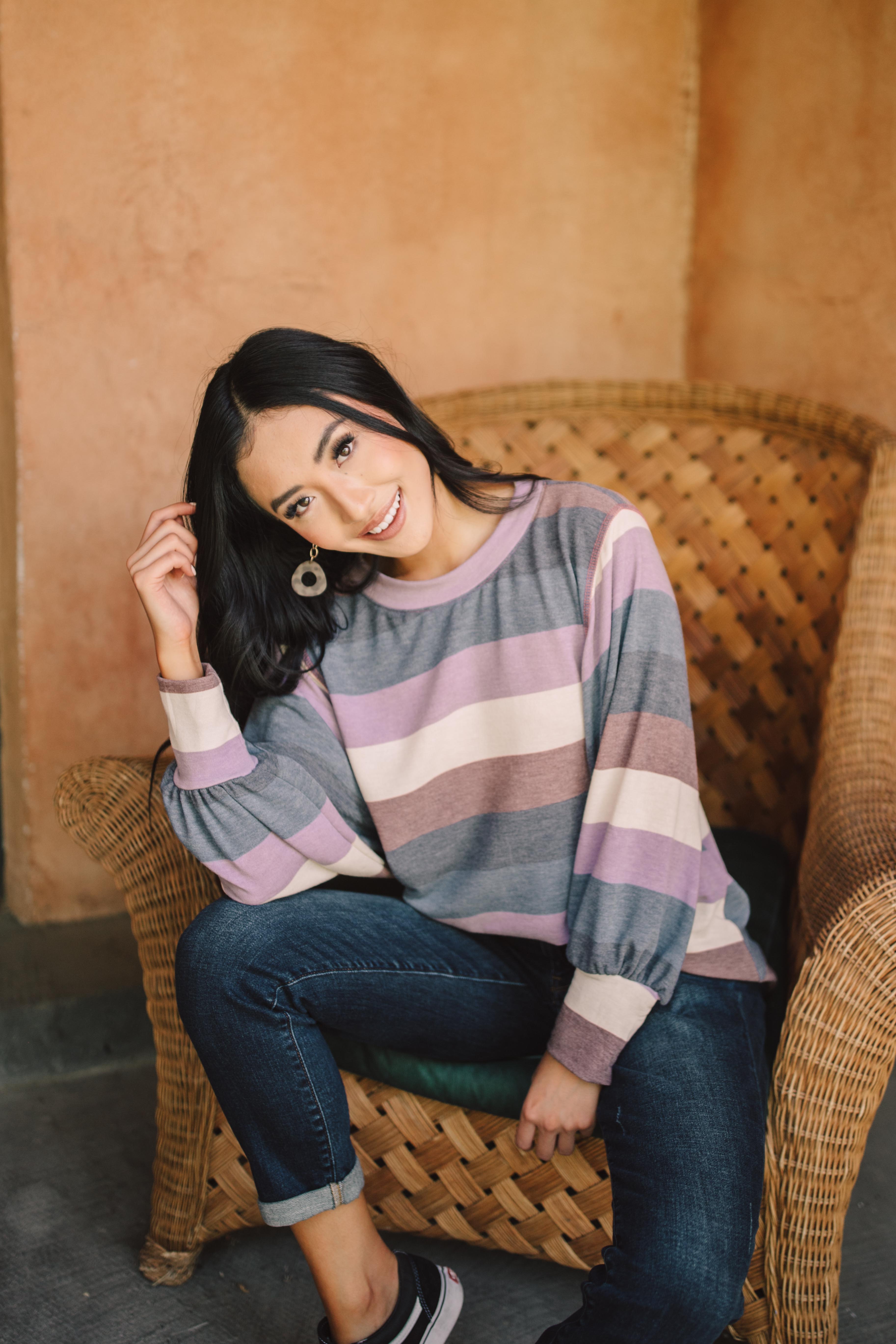 Balloon Sleeve Striped Top