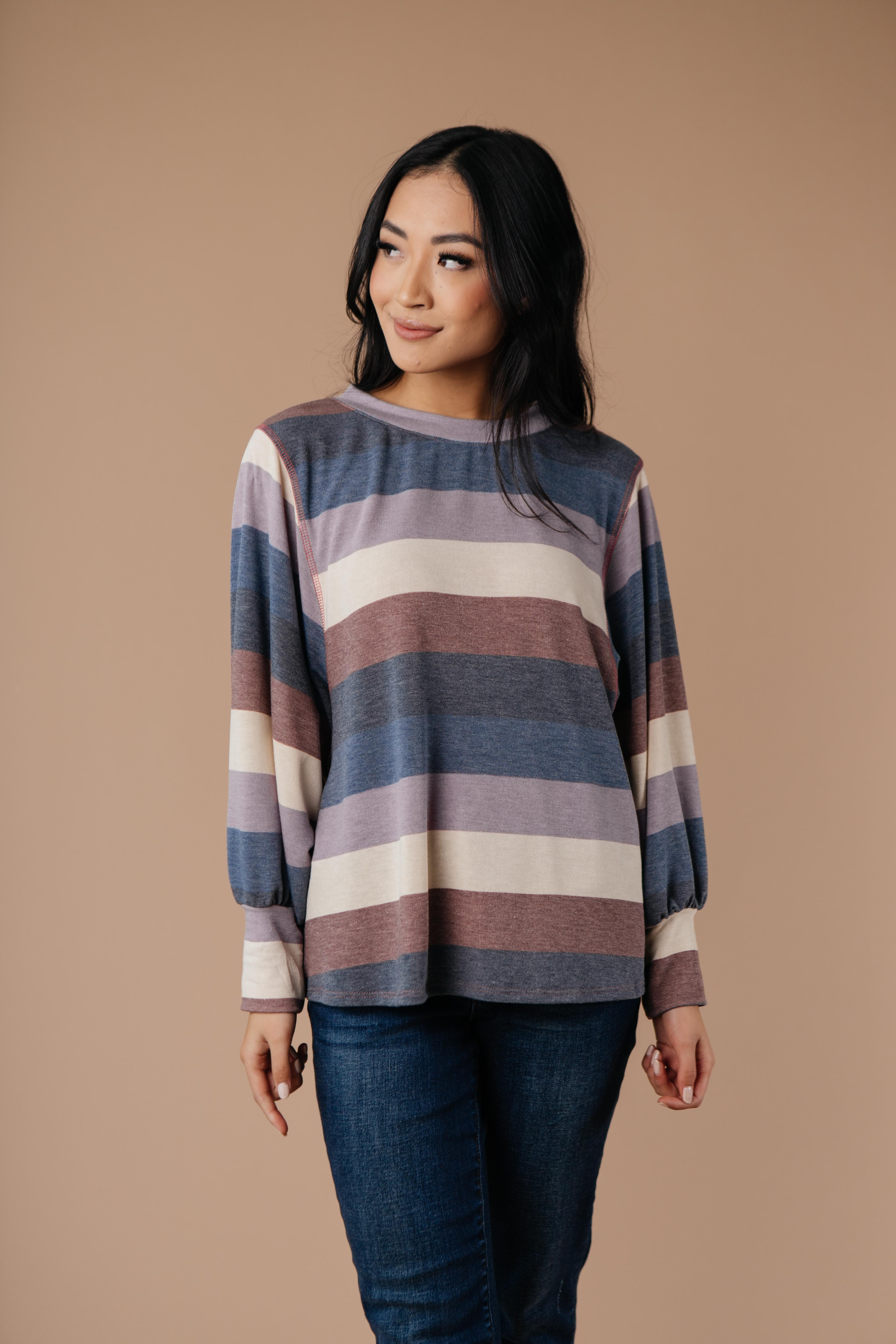 Balloon Sleeve Striped Top