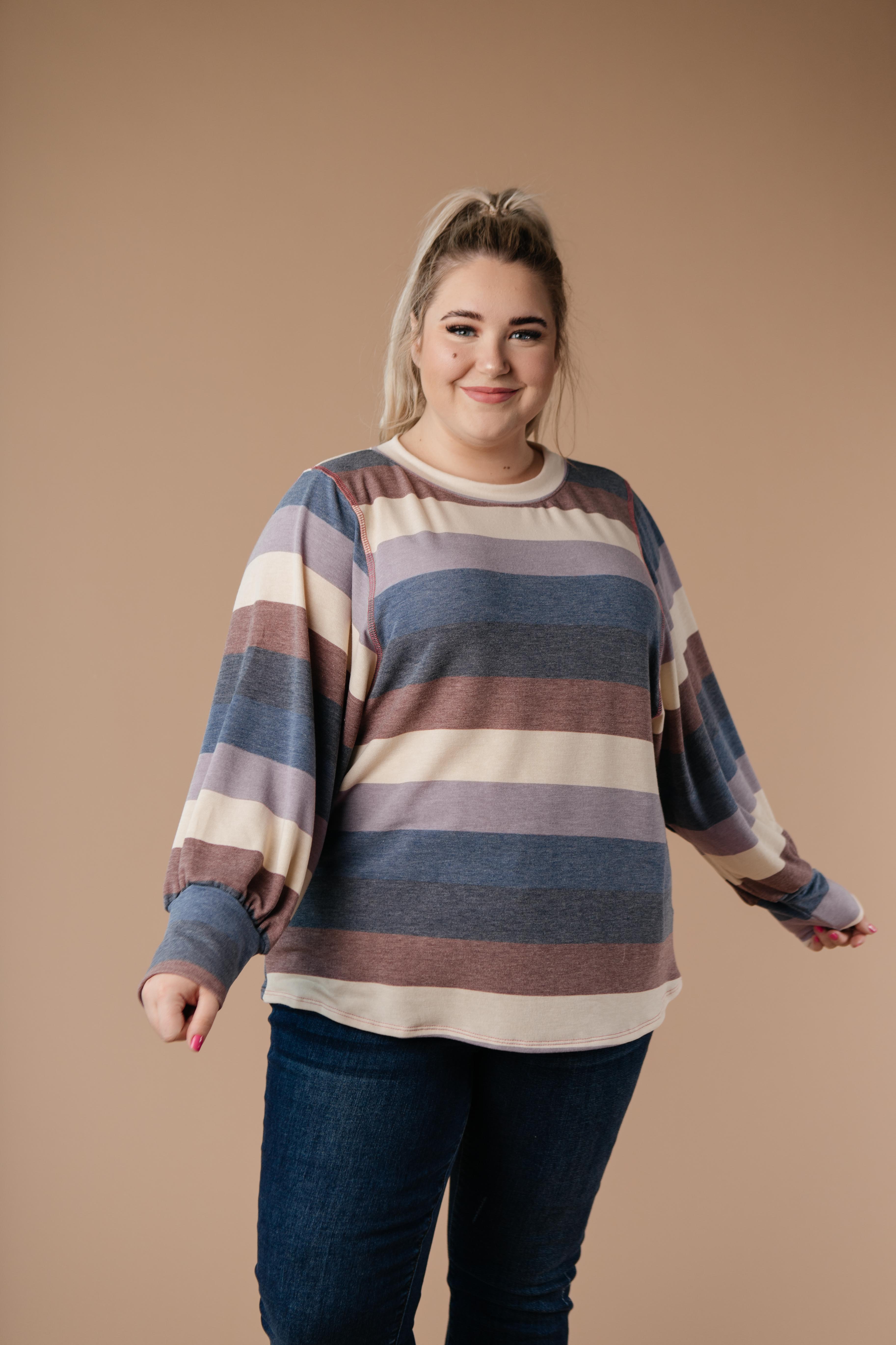 Balloon Sleeve Striped Top