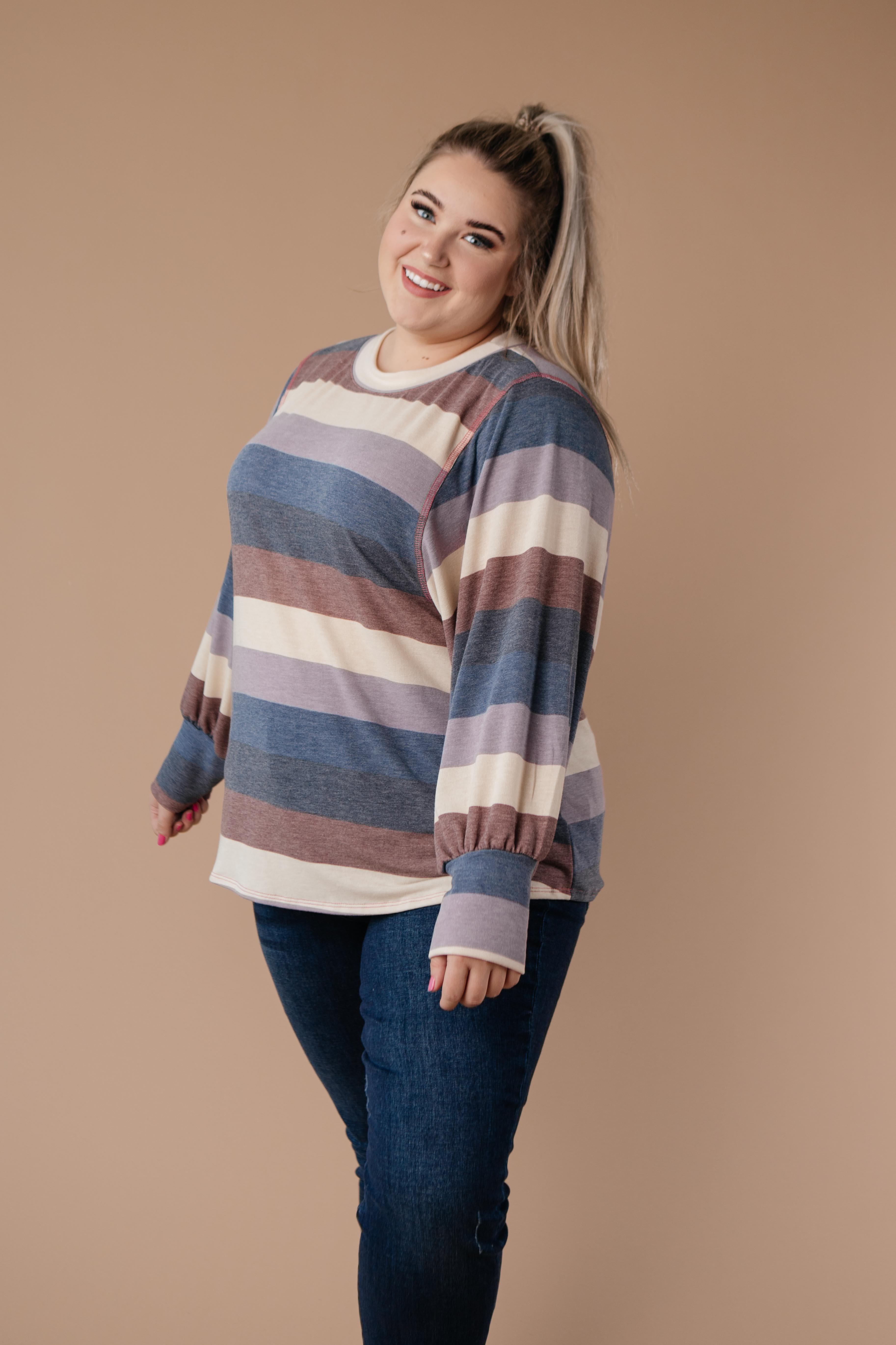 Balloon Sleeve Striped Top
