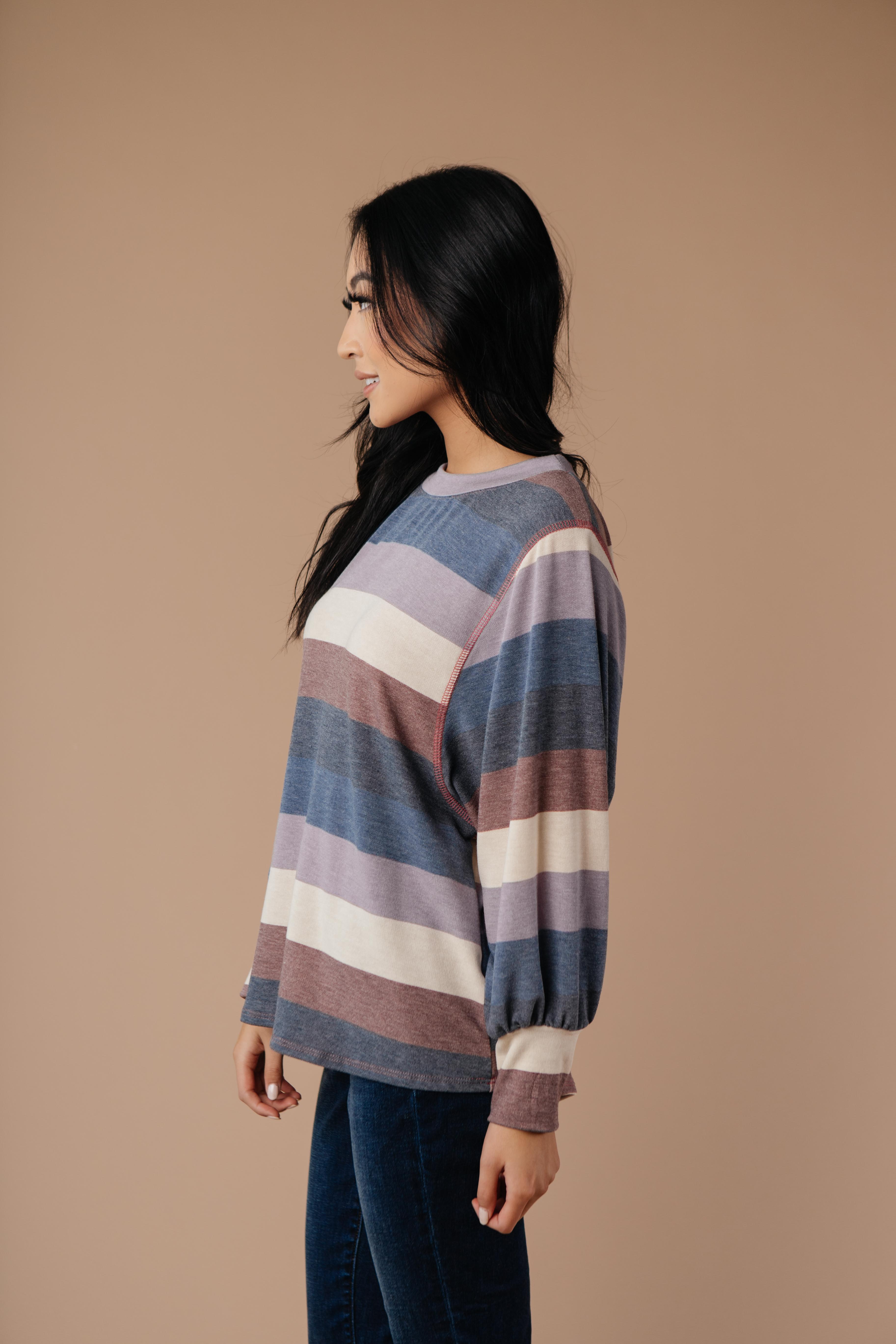 Balloon Sleeve Striped Top