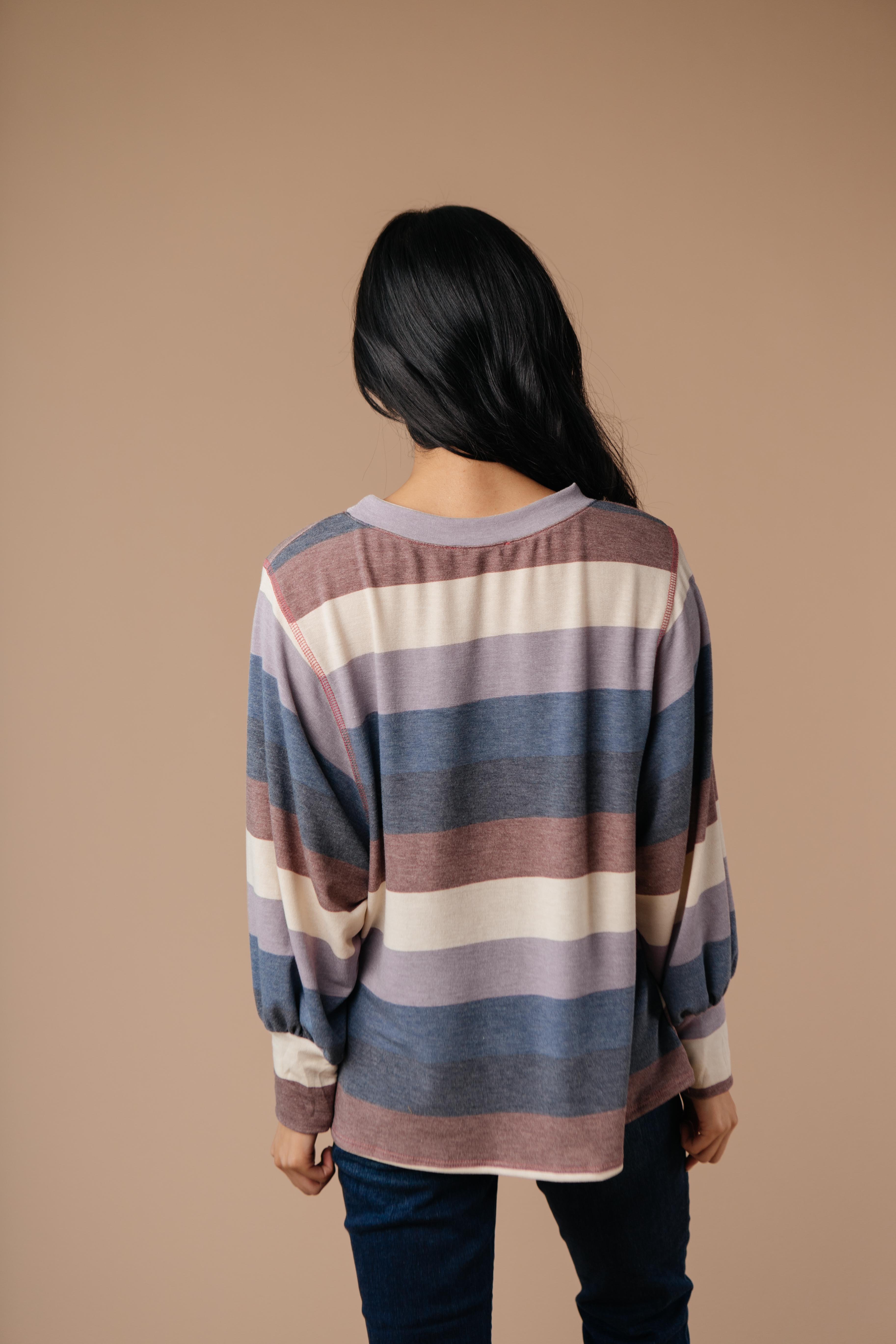Balloon Sleeve Striped Top
