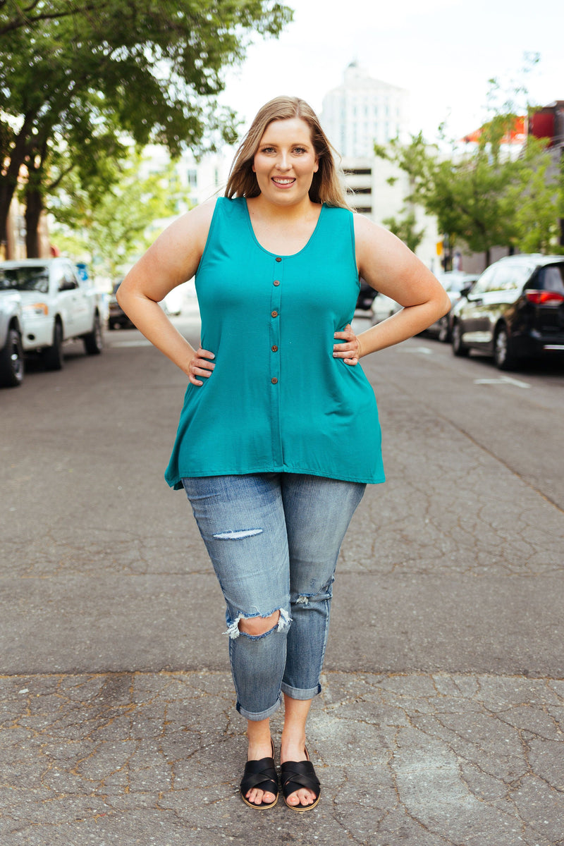 Beat The Heat Button-Down Tank In Teal