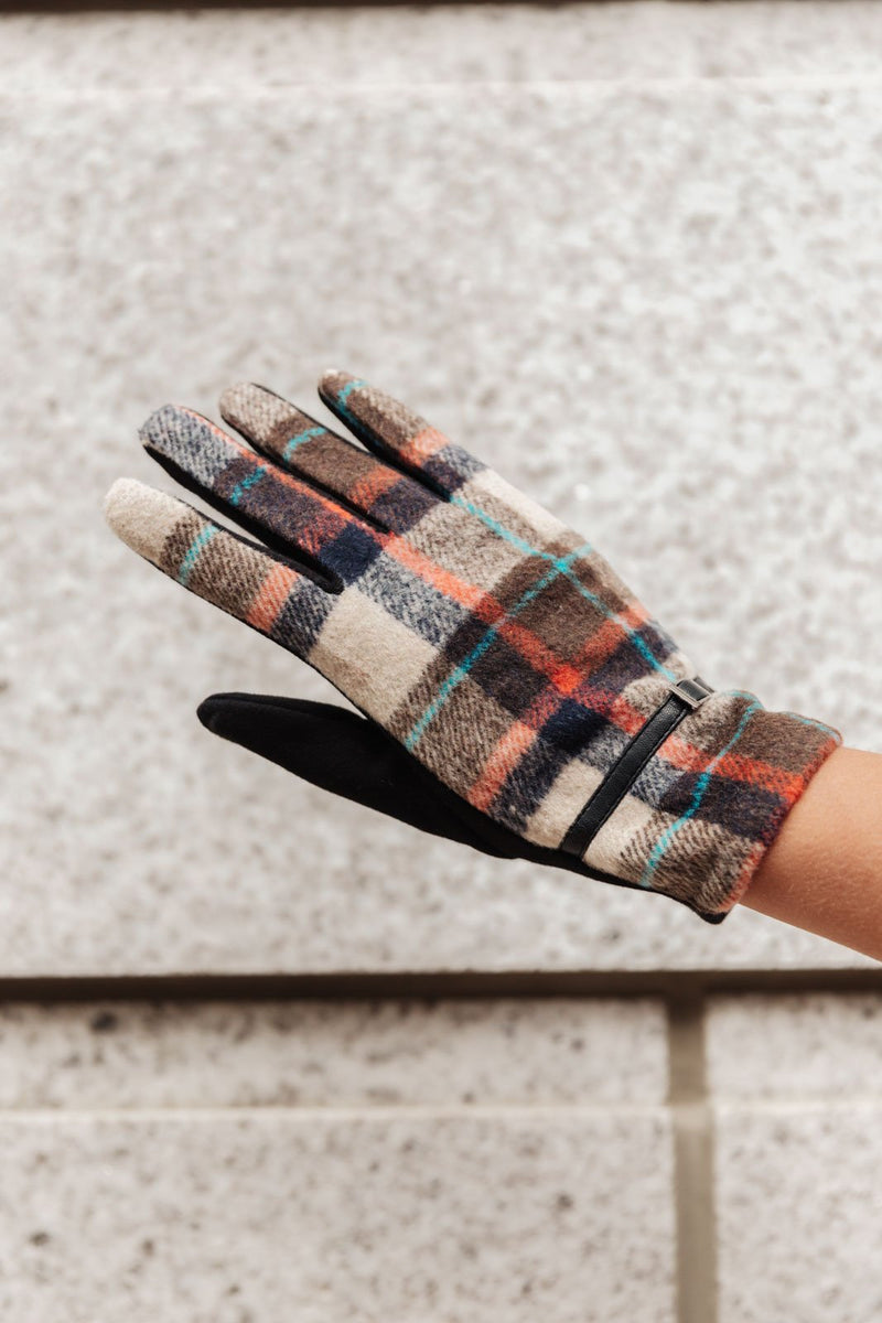 Beautifully Buckled Wool Gloves in Plaid