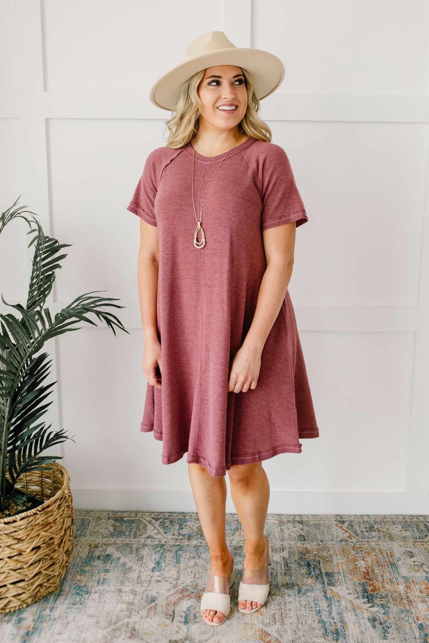 Best Of The Basic Tee Shirt Dress in Burgundy