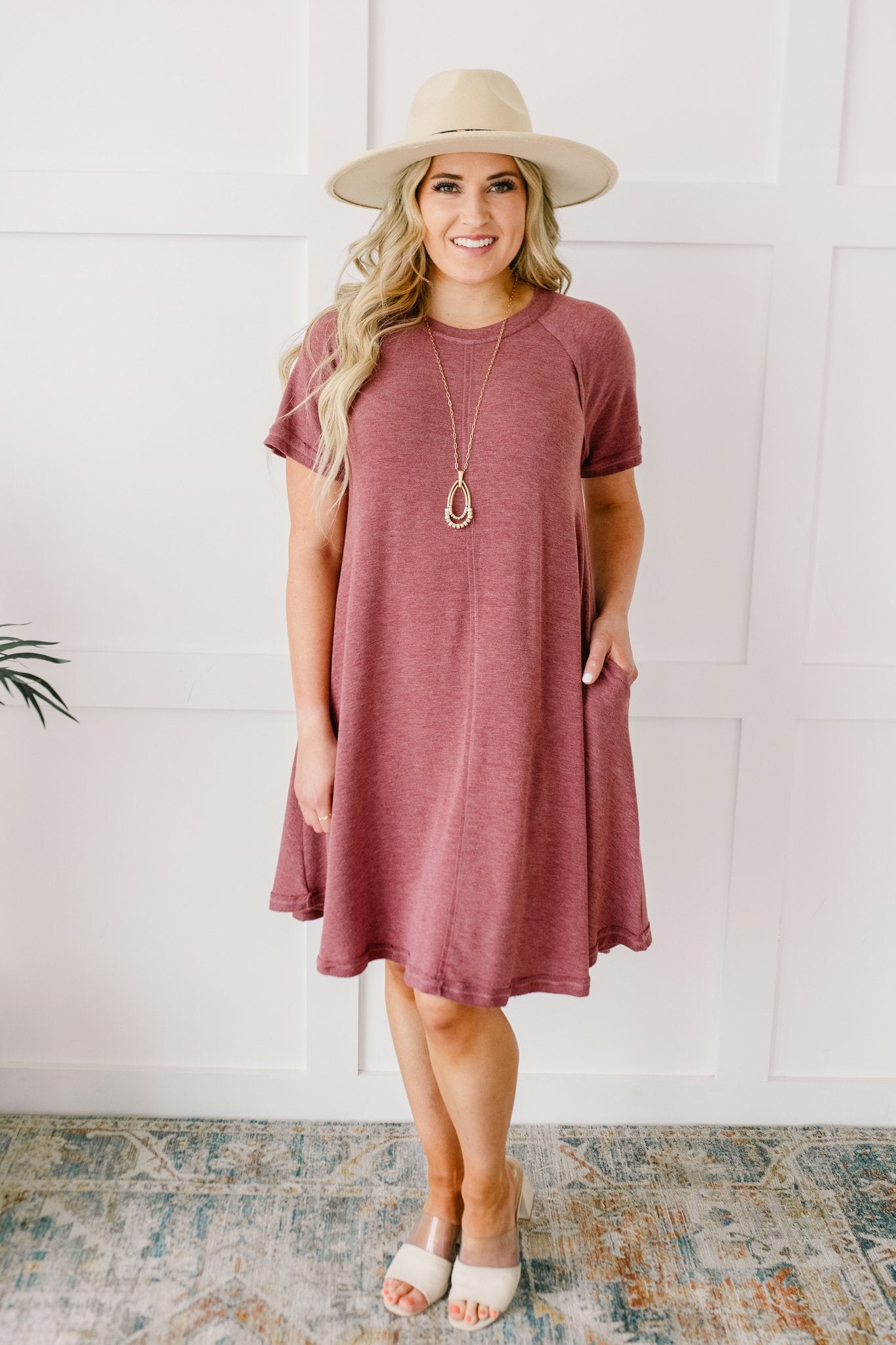 Best Of The Basic Tee Shirt Dress in Burgundy